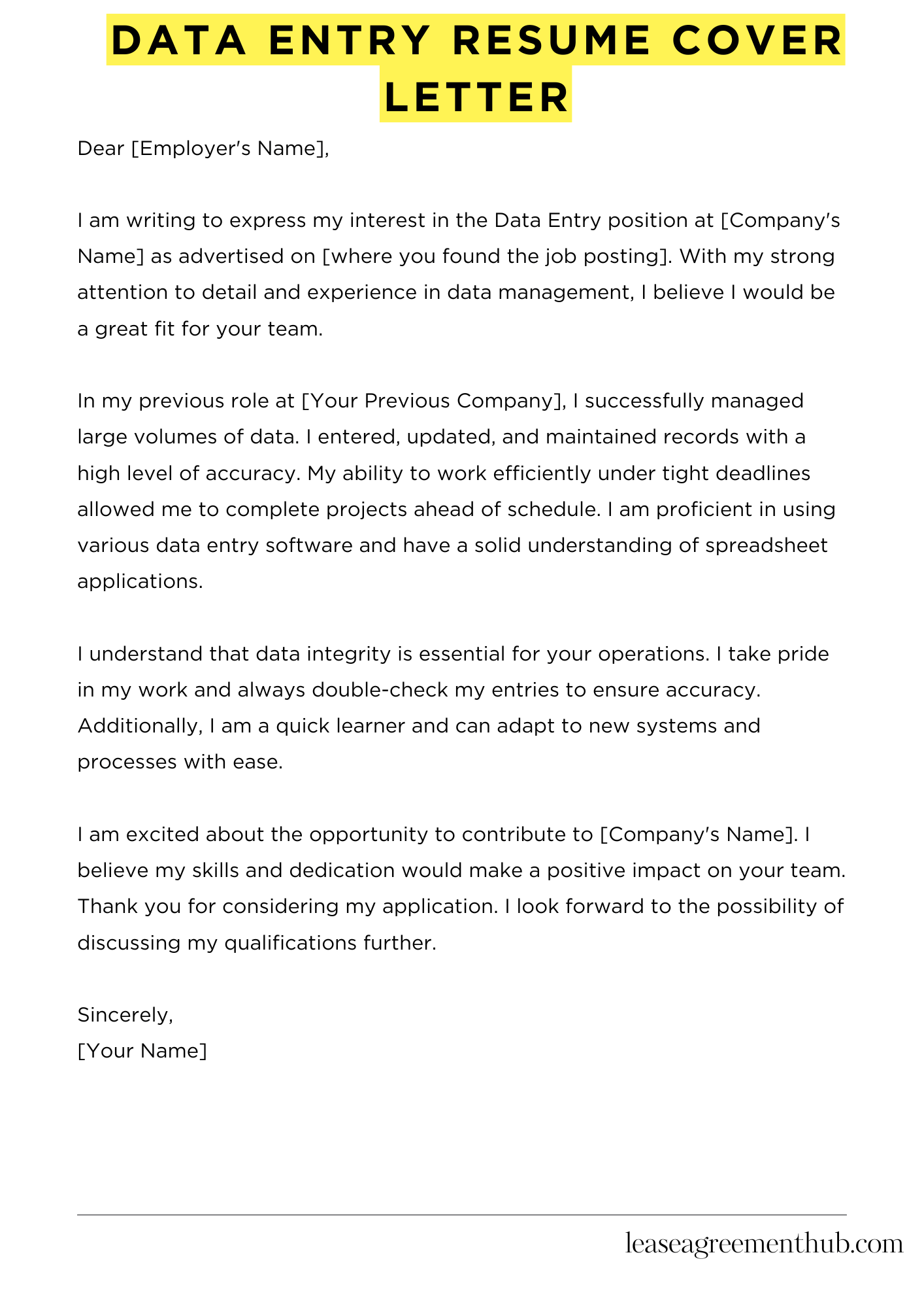 Data Entry Resume Cover Letter