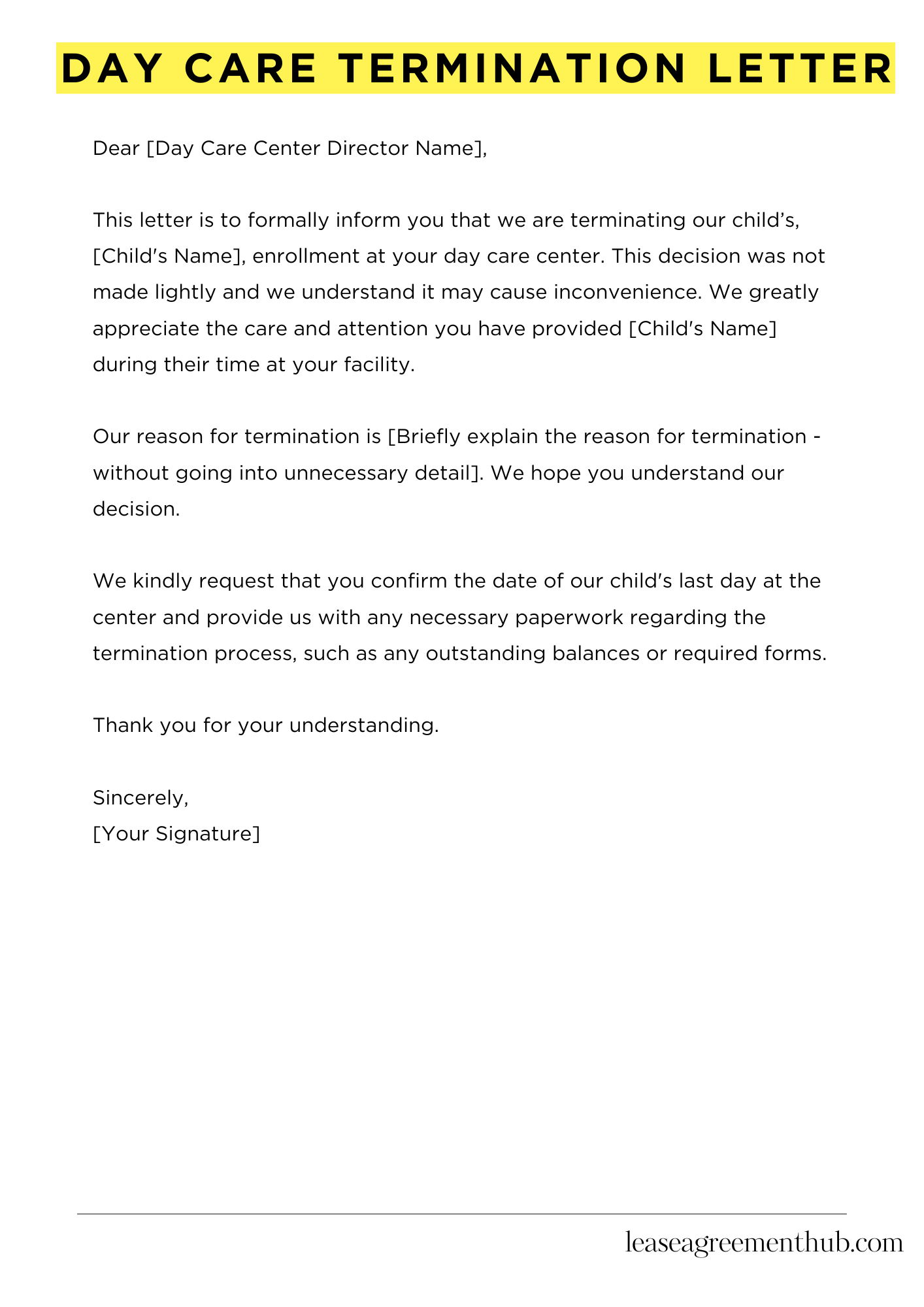 Day Care Termination Letter