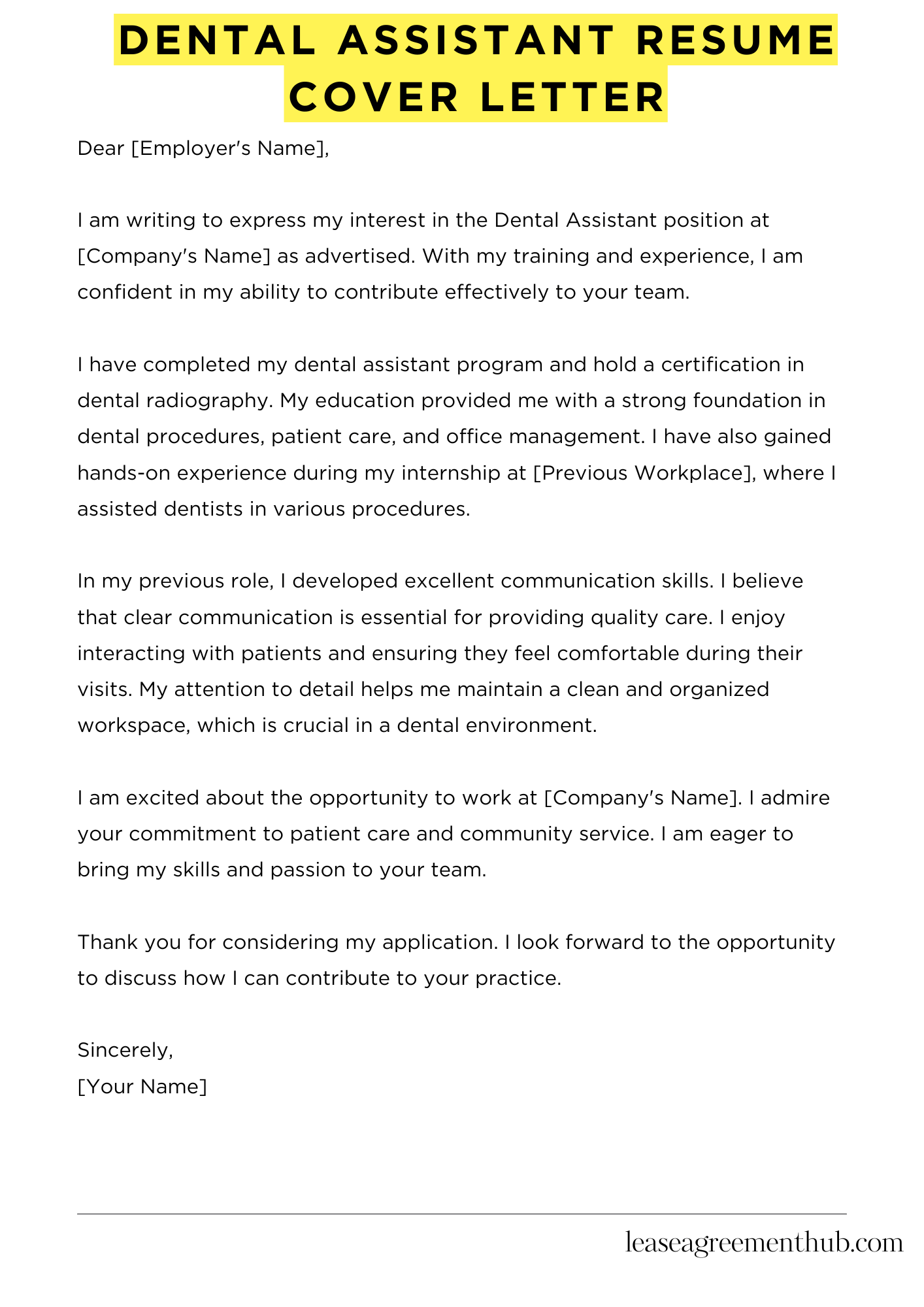 Dental Assistant Resume Cover Letter