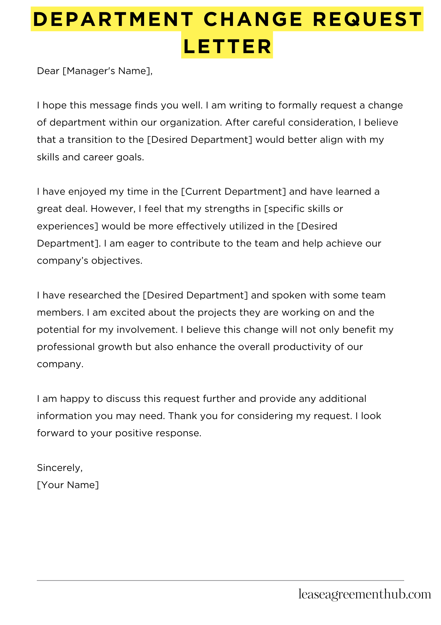 Department Change Request Letter