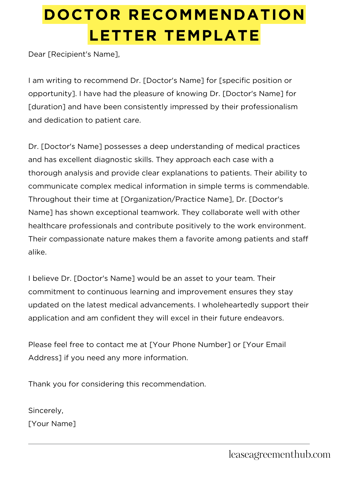 Doctor Recommendation Letter Template