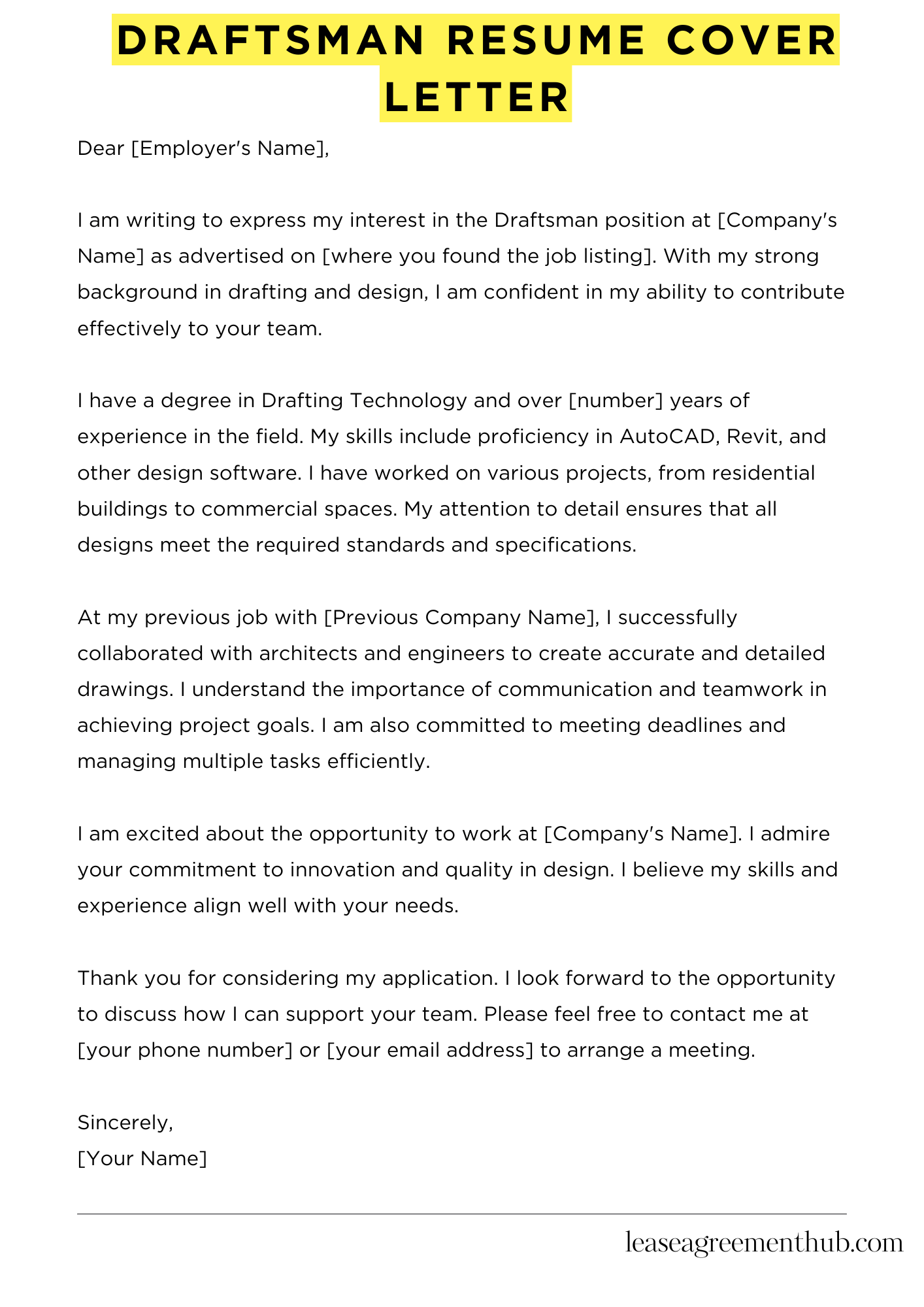 Draftsman Resume Cover Letter