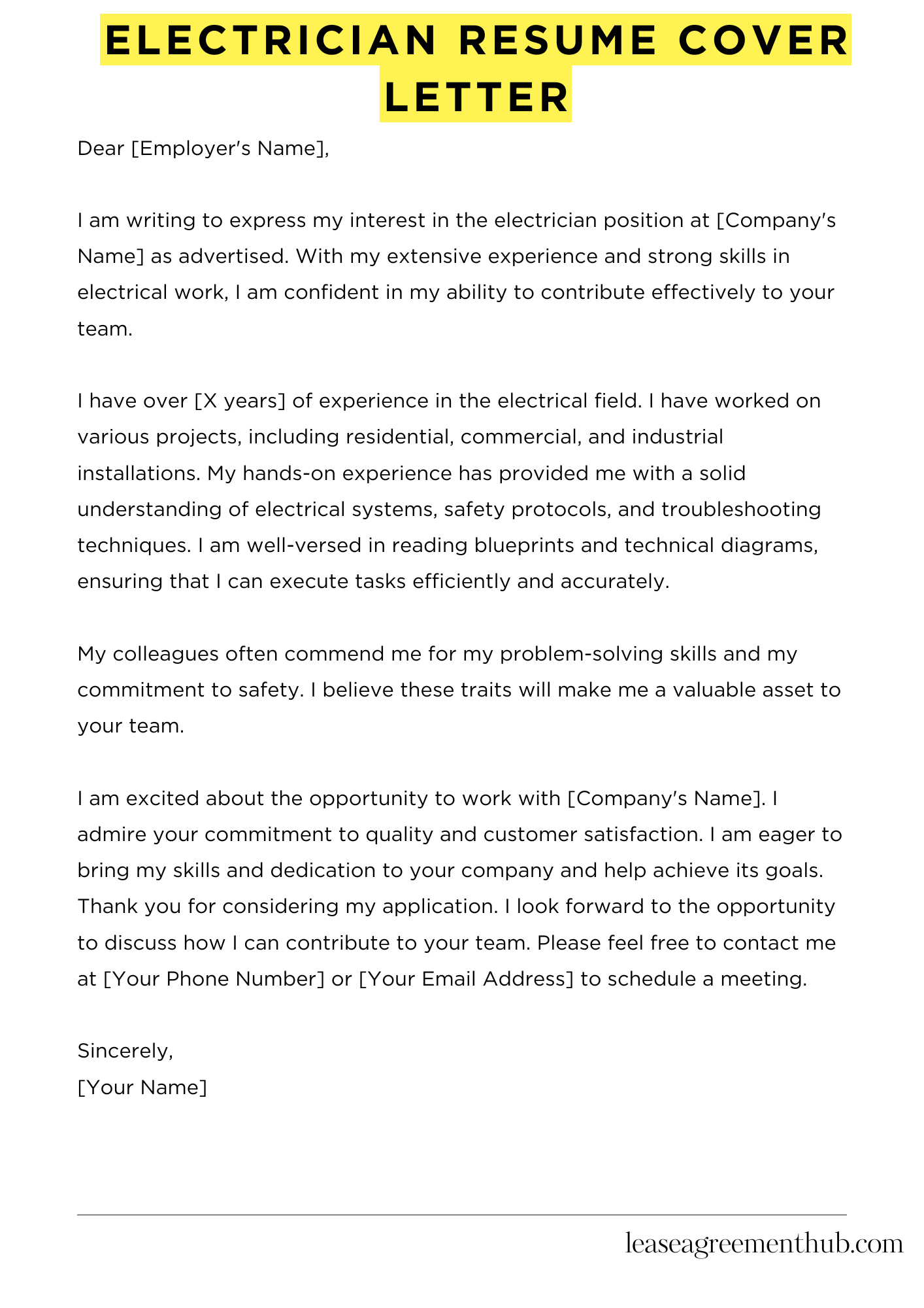 Electrician Resume Cover Letter