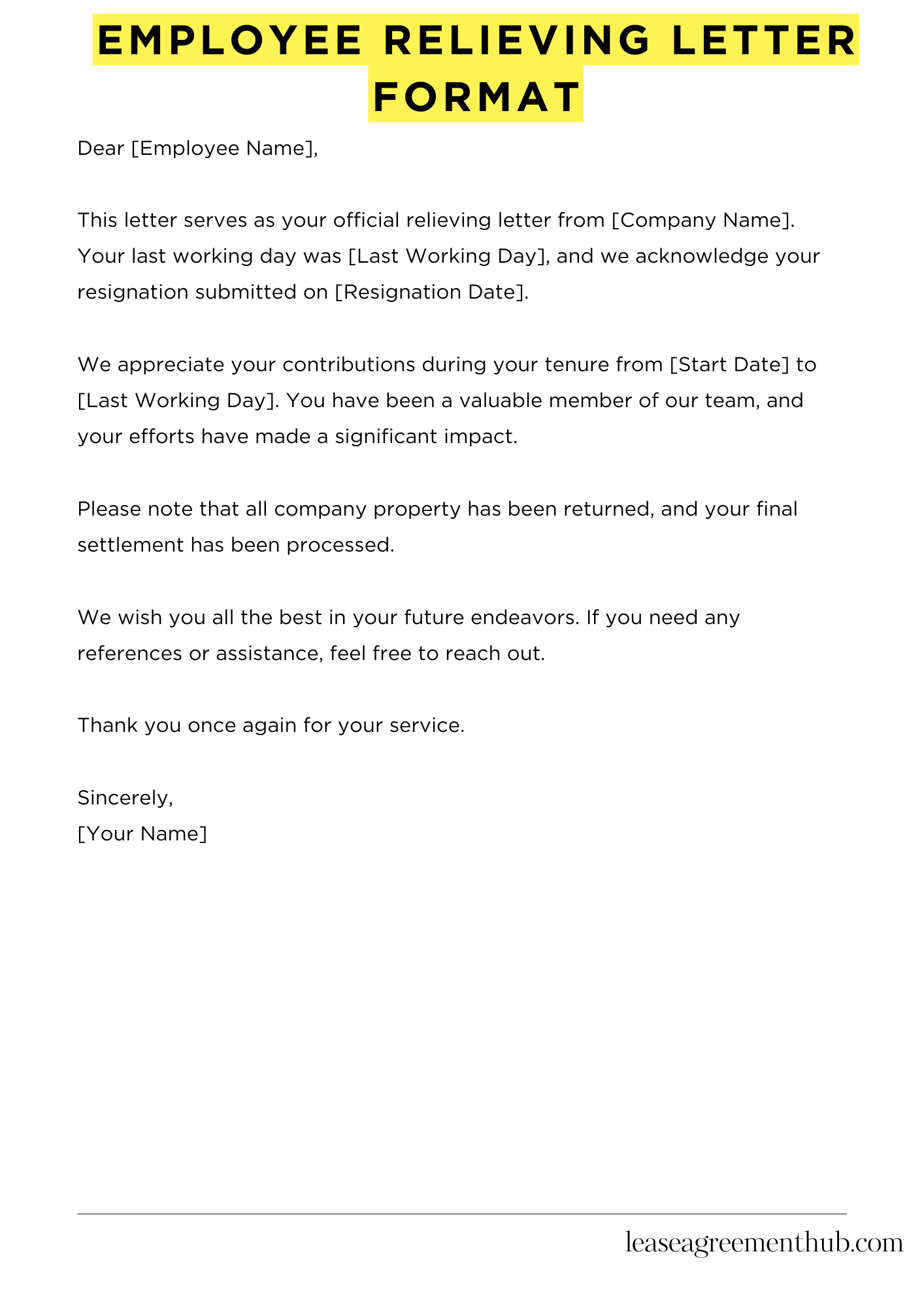 Employee Relieving Letter Format