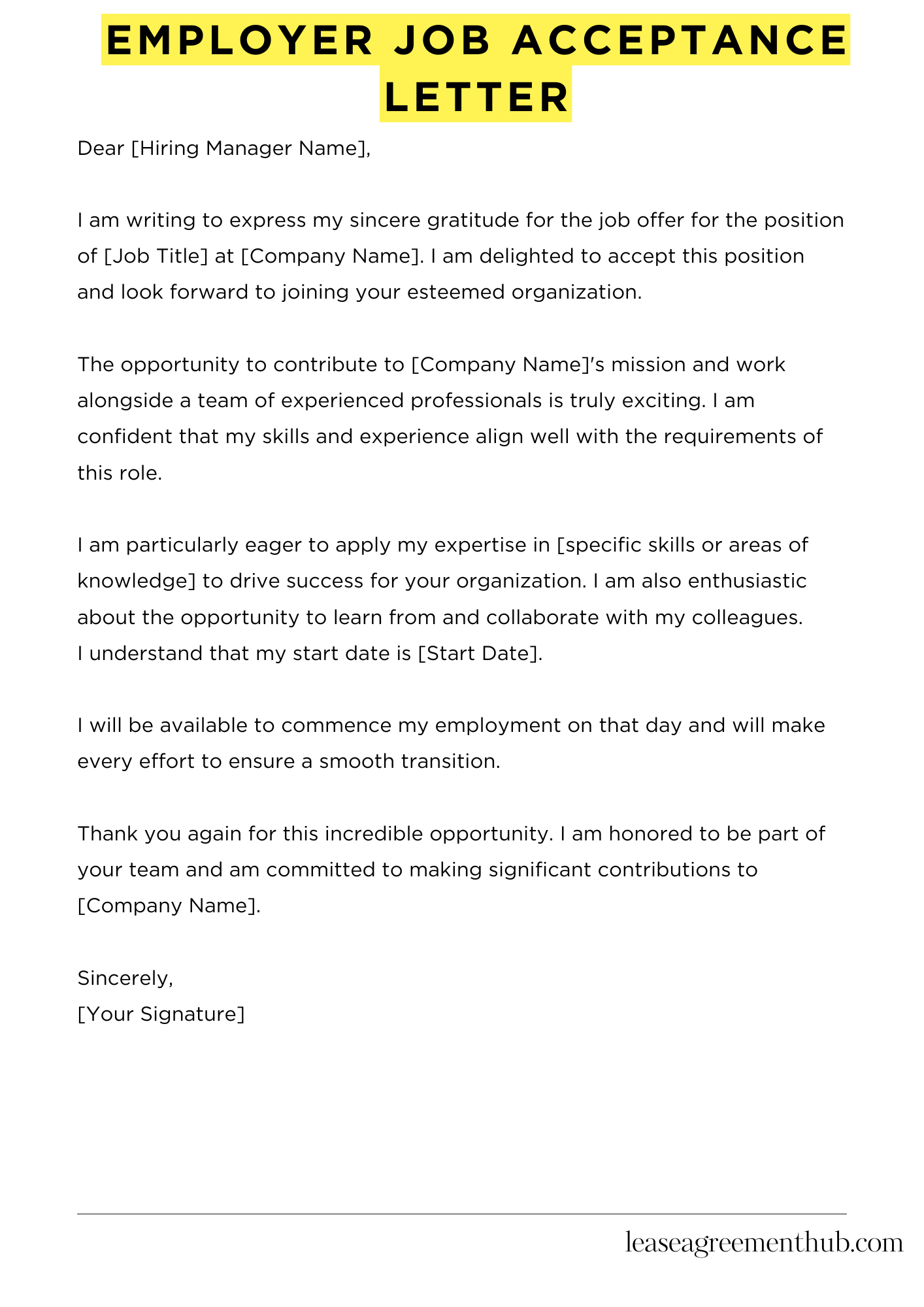 Employer Job Acceptance Letter