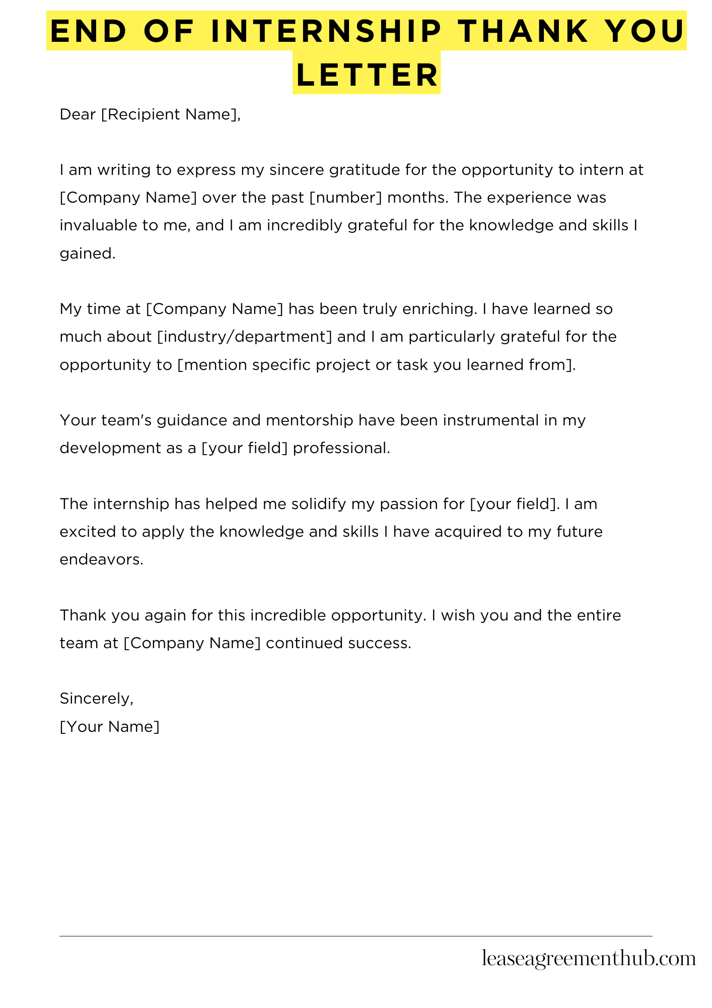 End Of Internship Thank You Letter