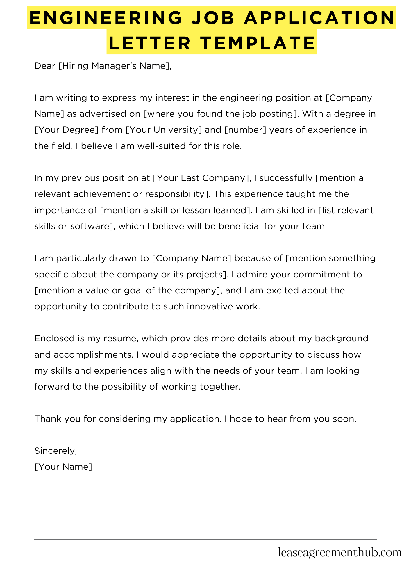 Engineering Job Application Letter Template
