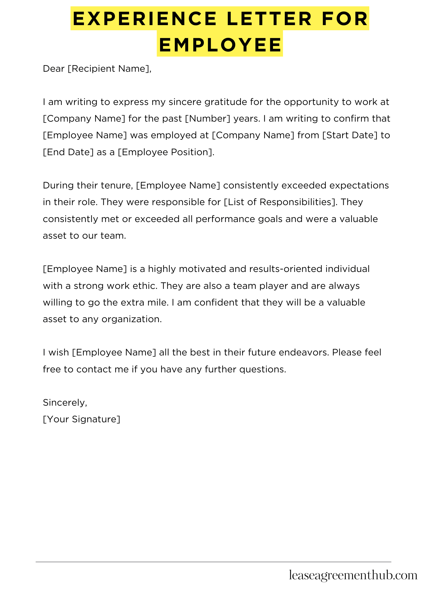 Experience Letter For Employee