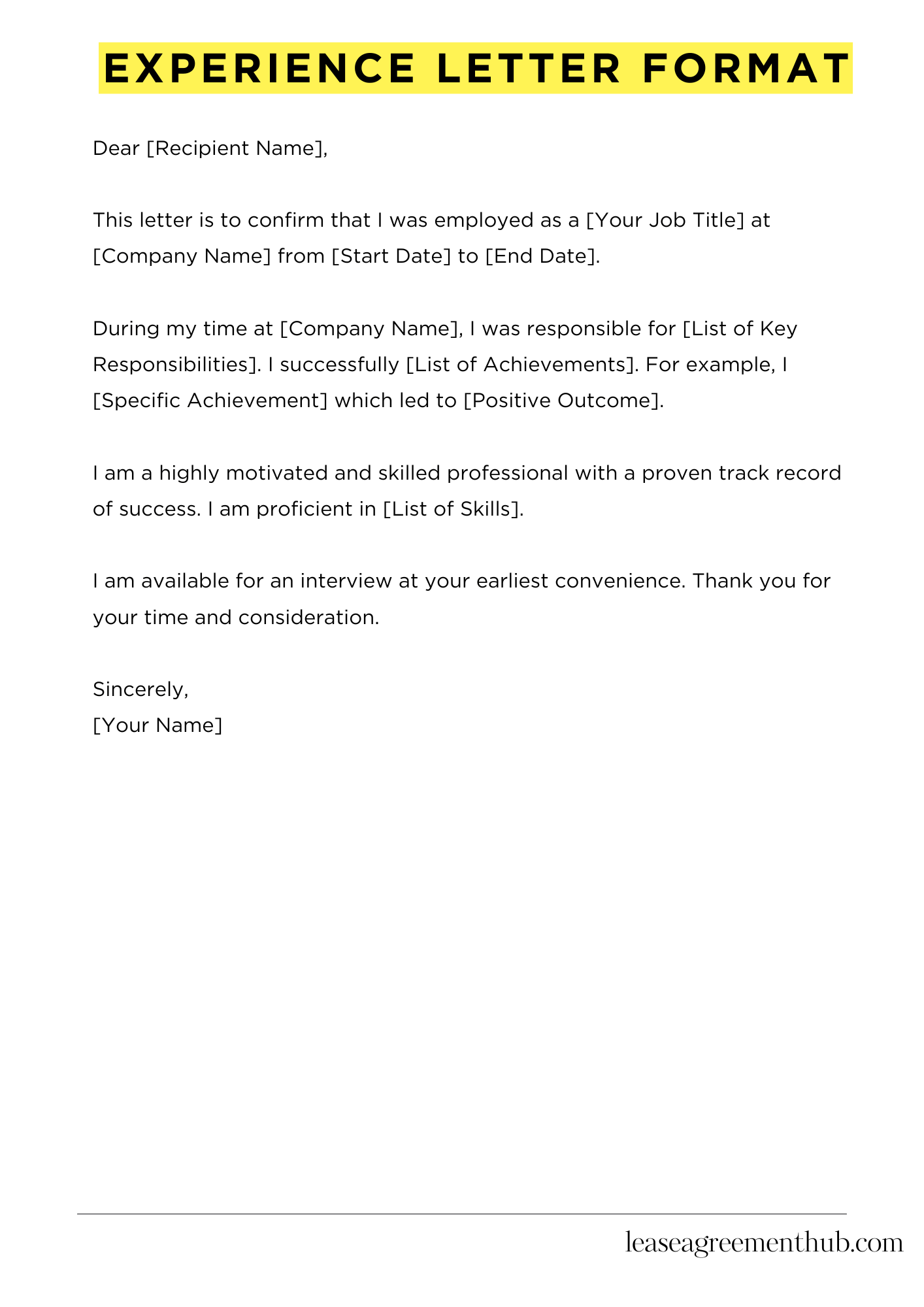 Experience Letter Format