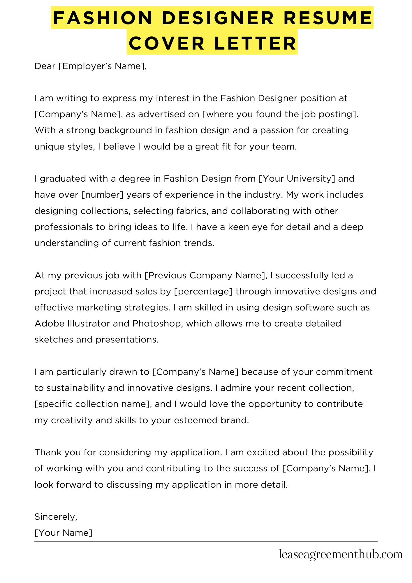 Fashion Designer Resume Cover Letter