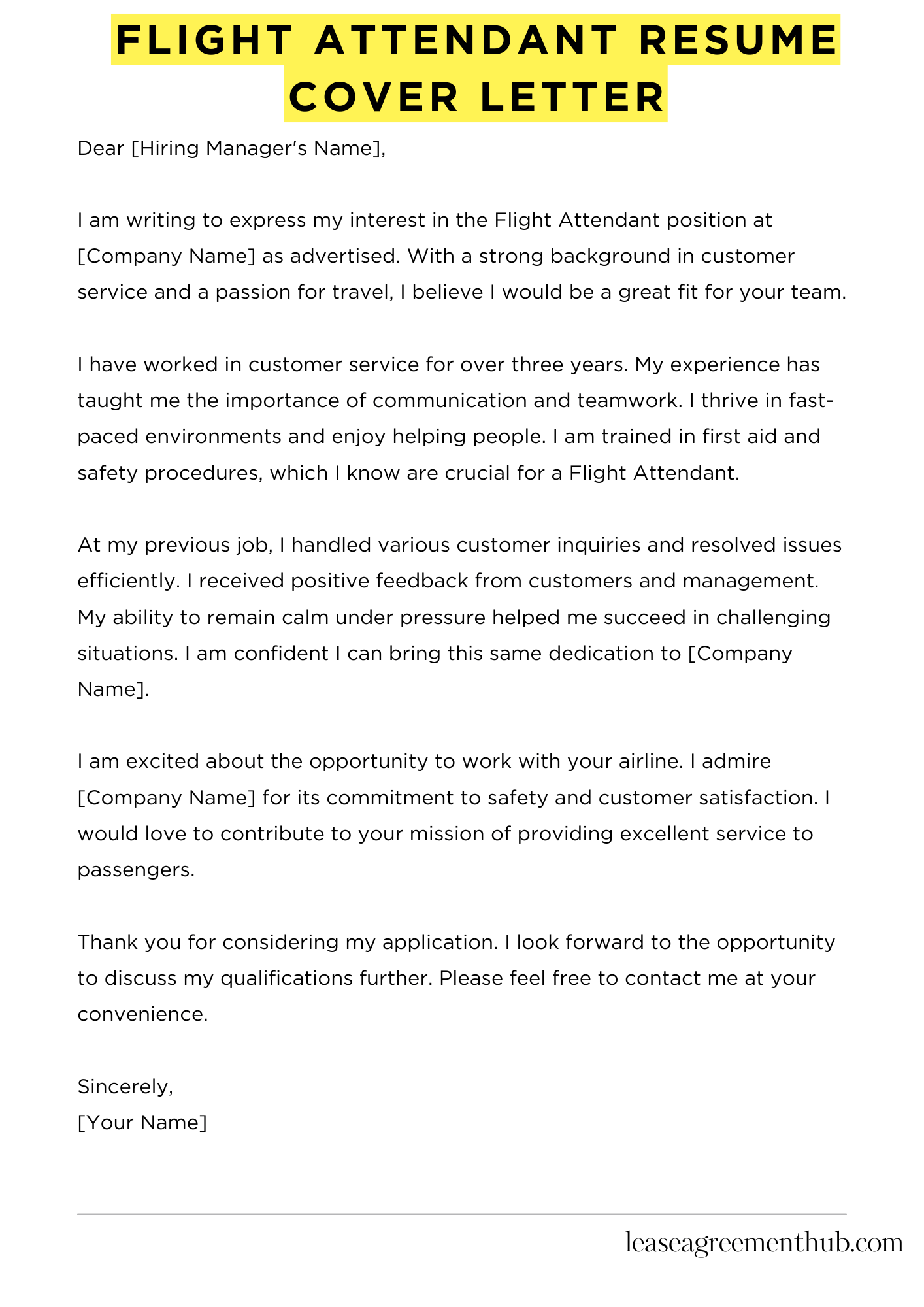 Flight Attendant Resume Cover Letter