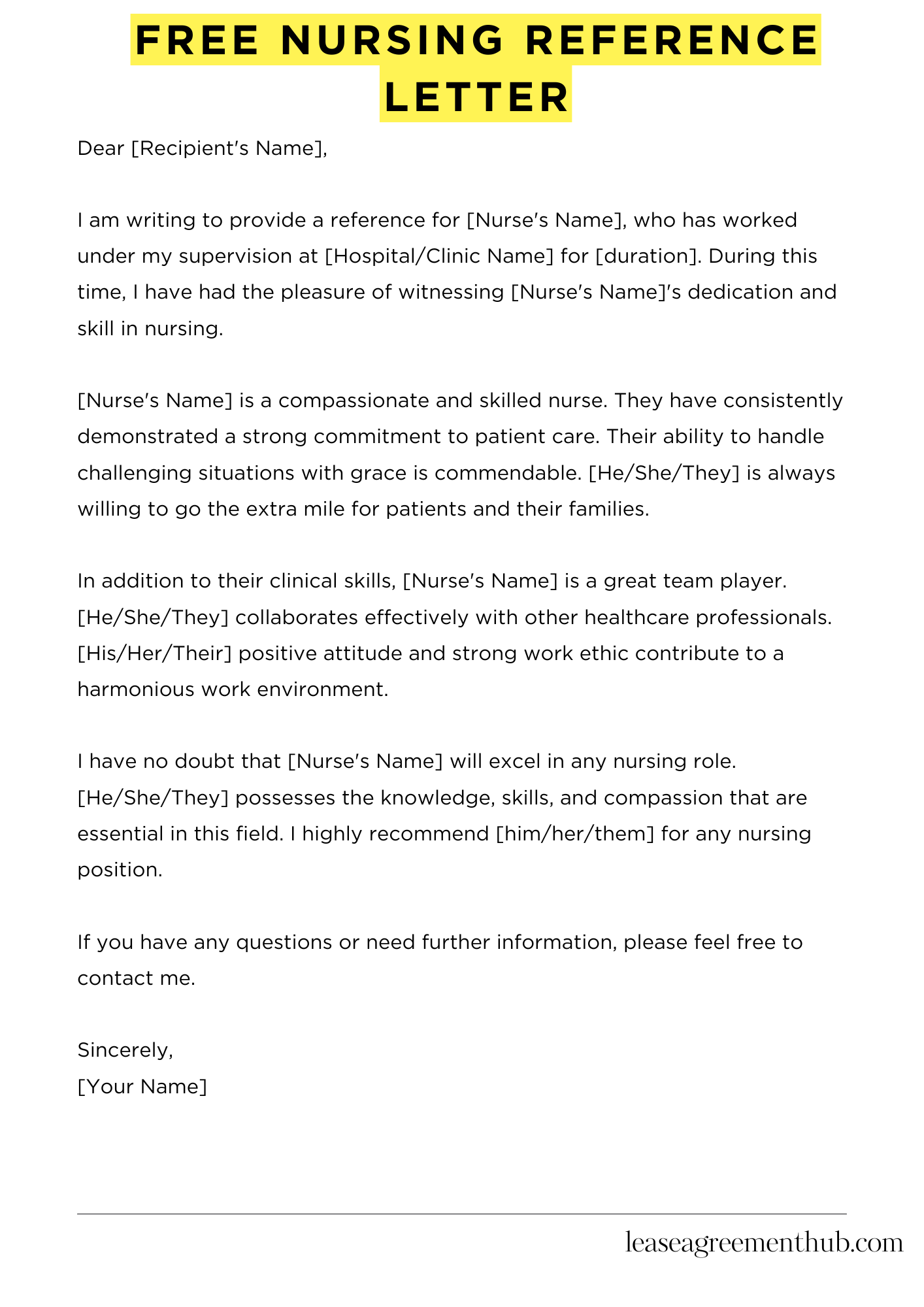 Free Nursing Reference Letter