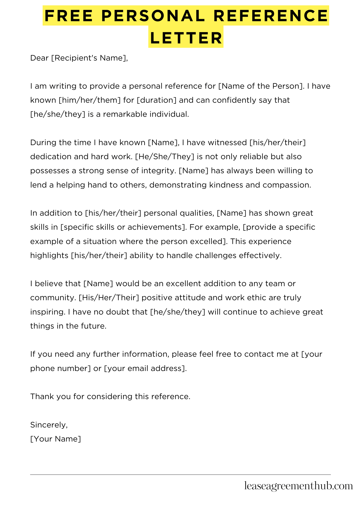 Free Personal Reference Letter
