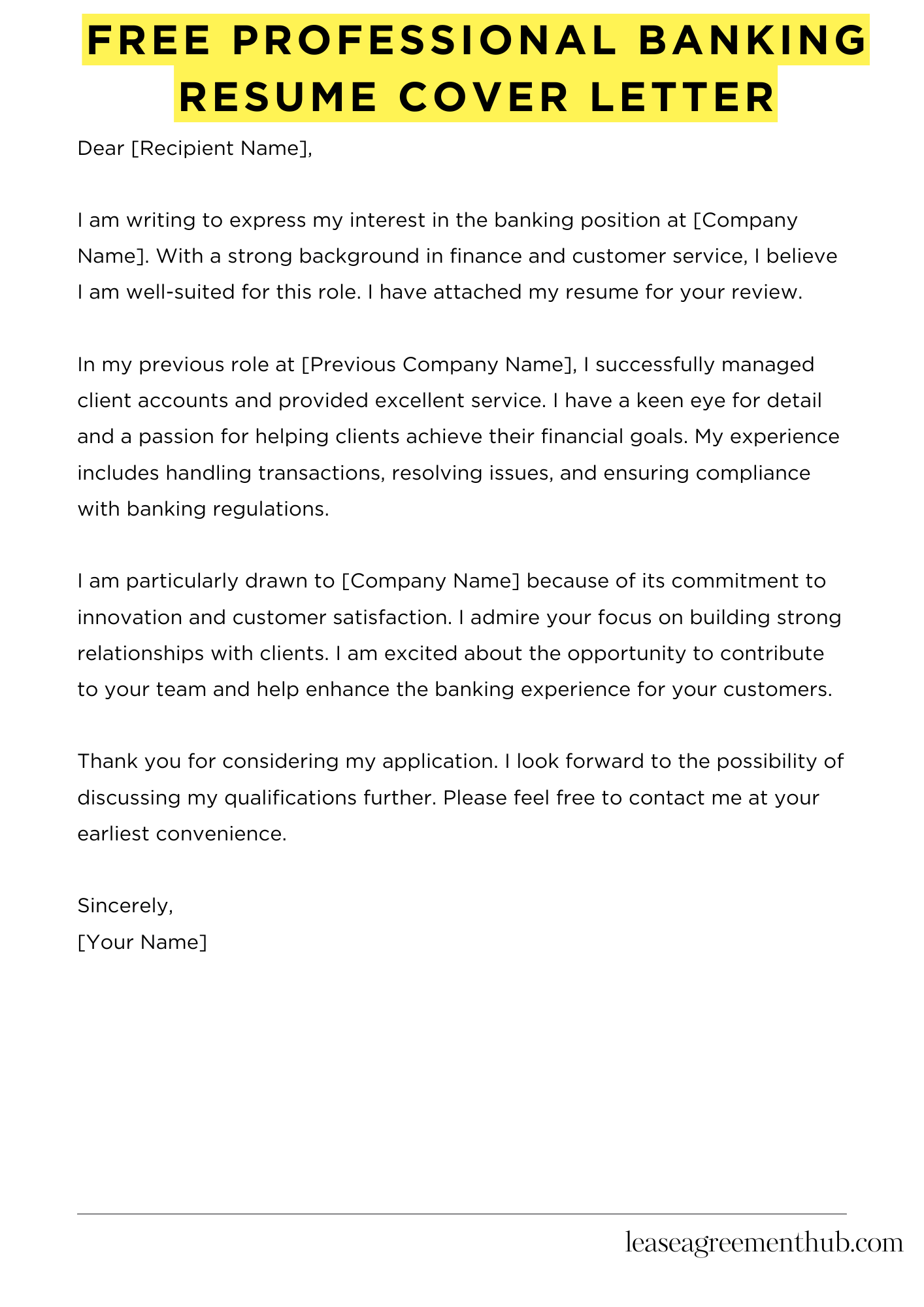 Free Professional Banking Resume Cover Letter