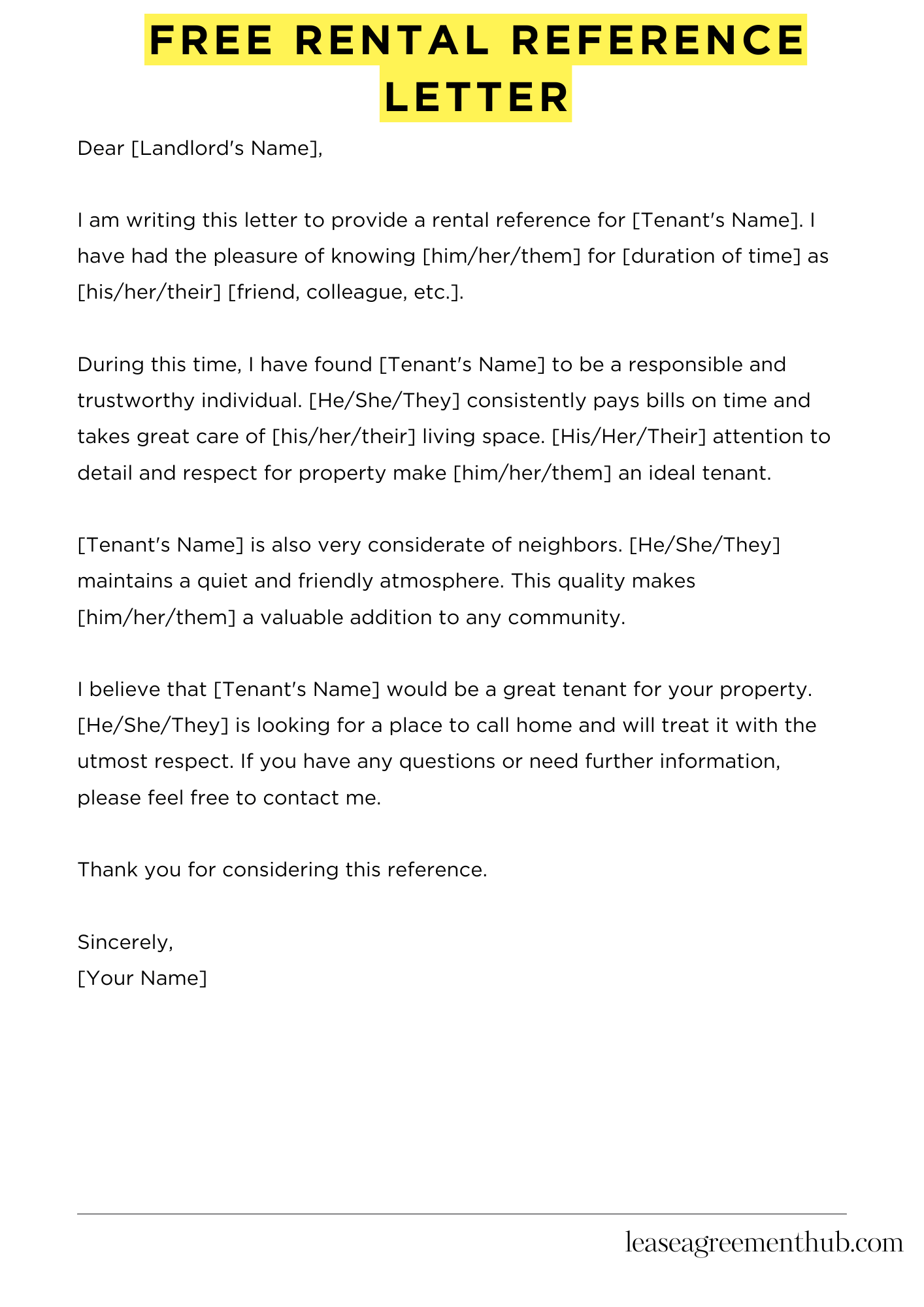 Free Rental Reference Letter