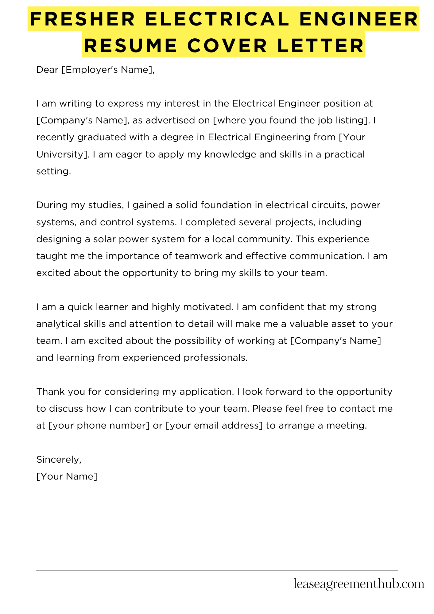 Fresher Electrical Engineer Resume Cover Letter