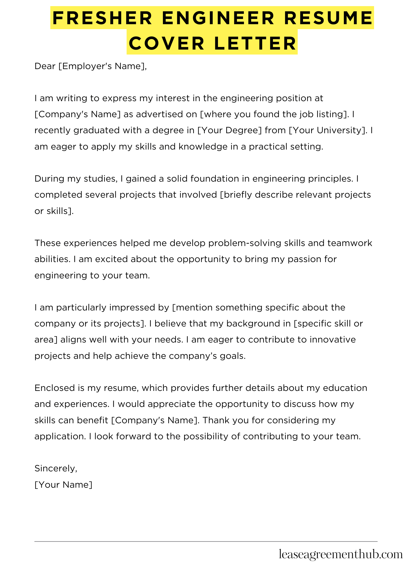 Fresher Engineer Resume Cover Letter