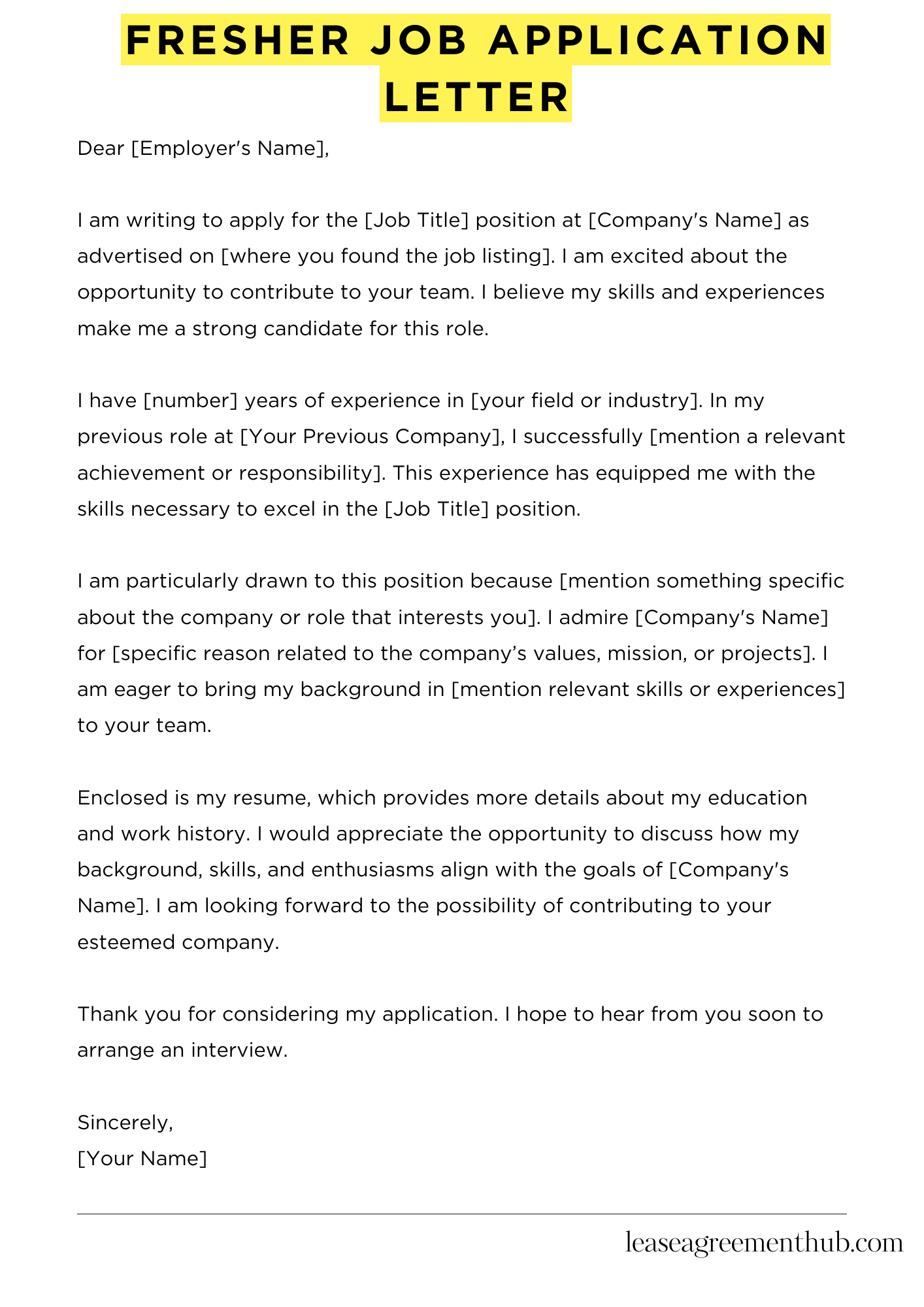 Fresher Job Application Letter