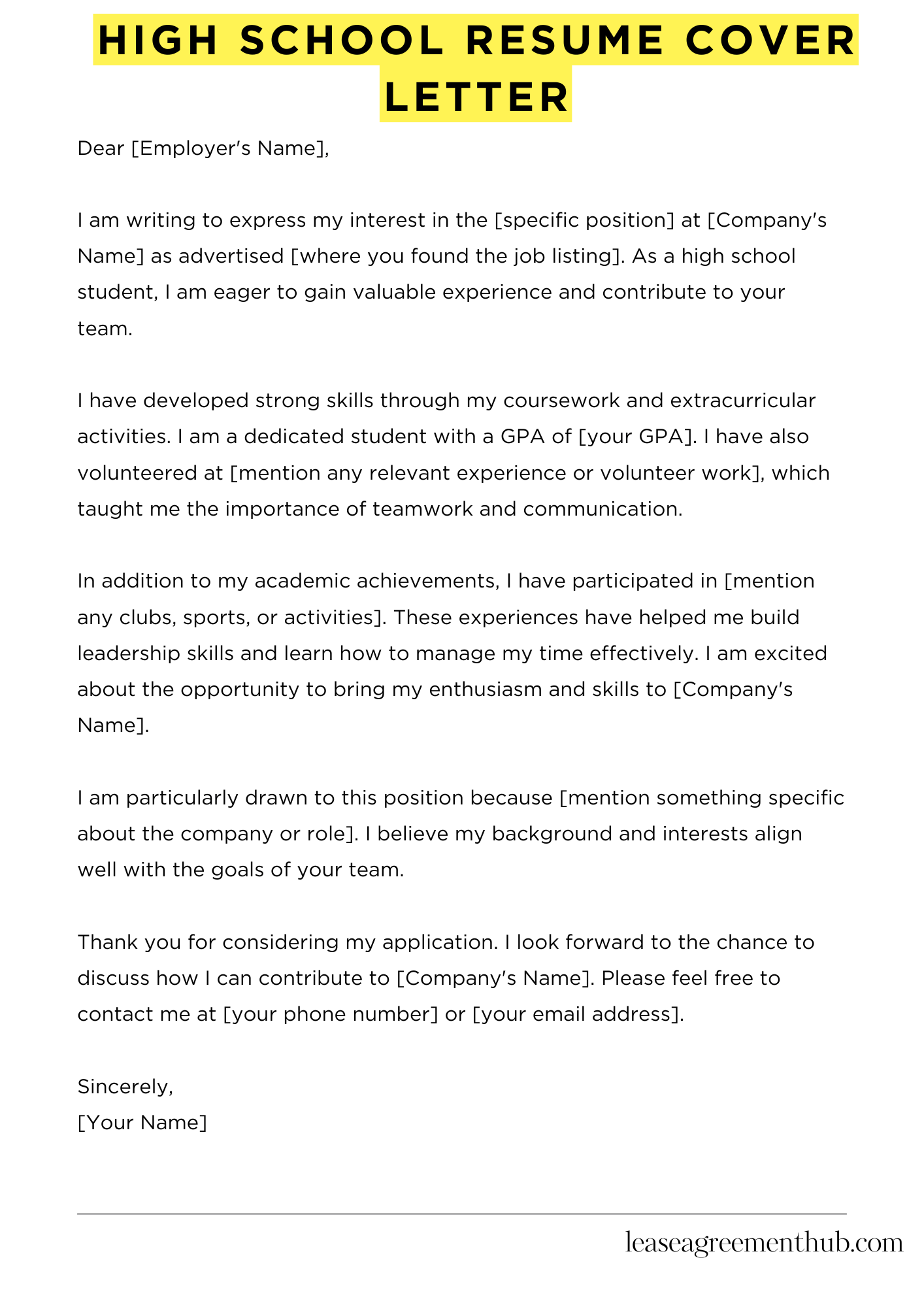 High School Resume Cover Letter