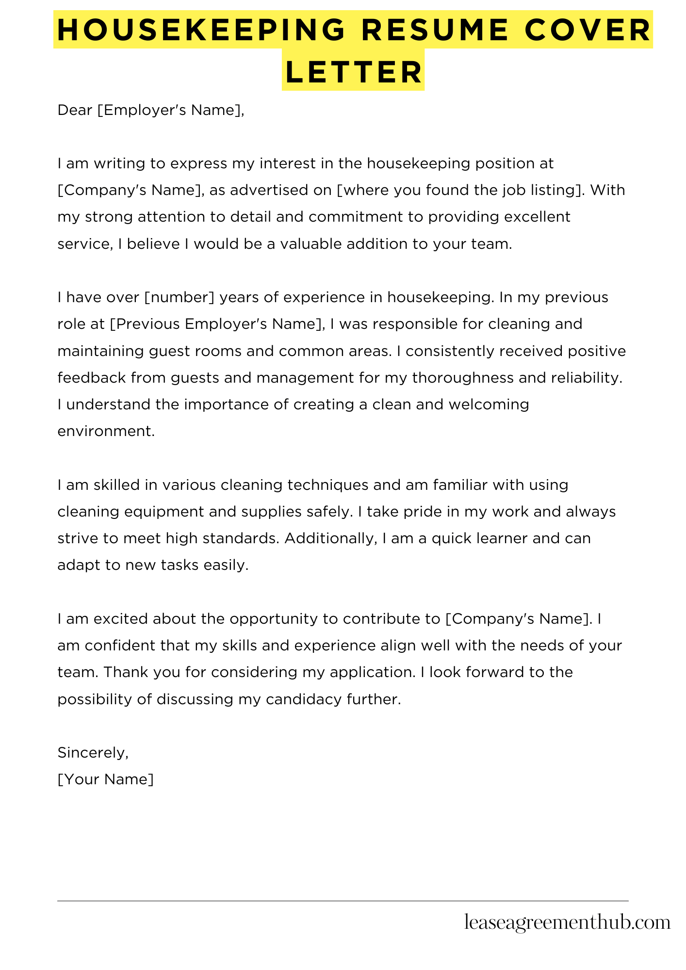Housekeeping Resume Cover Letter