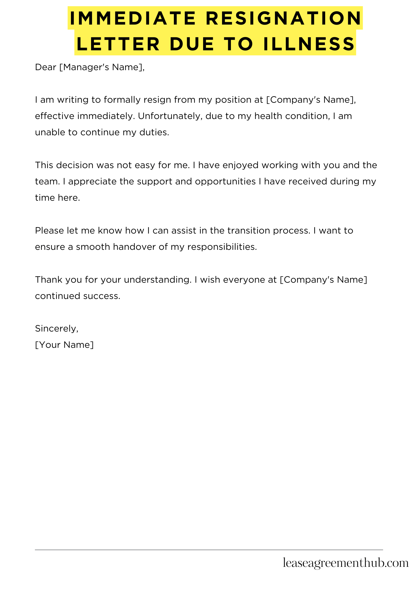 Immediate Resignation Letter Due To Illness