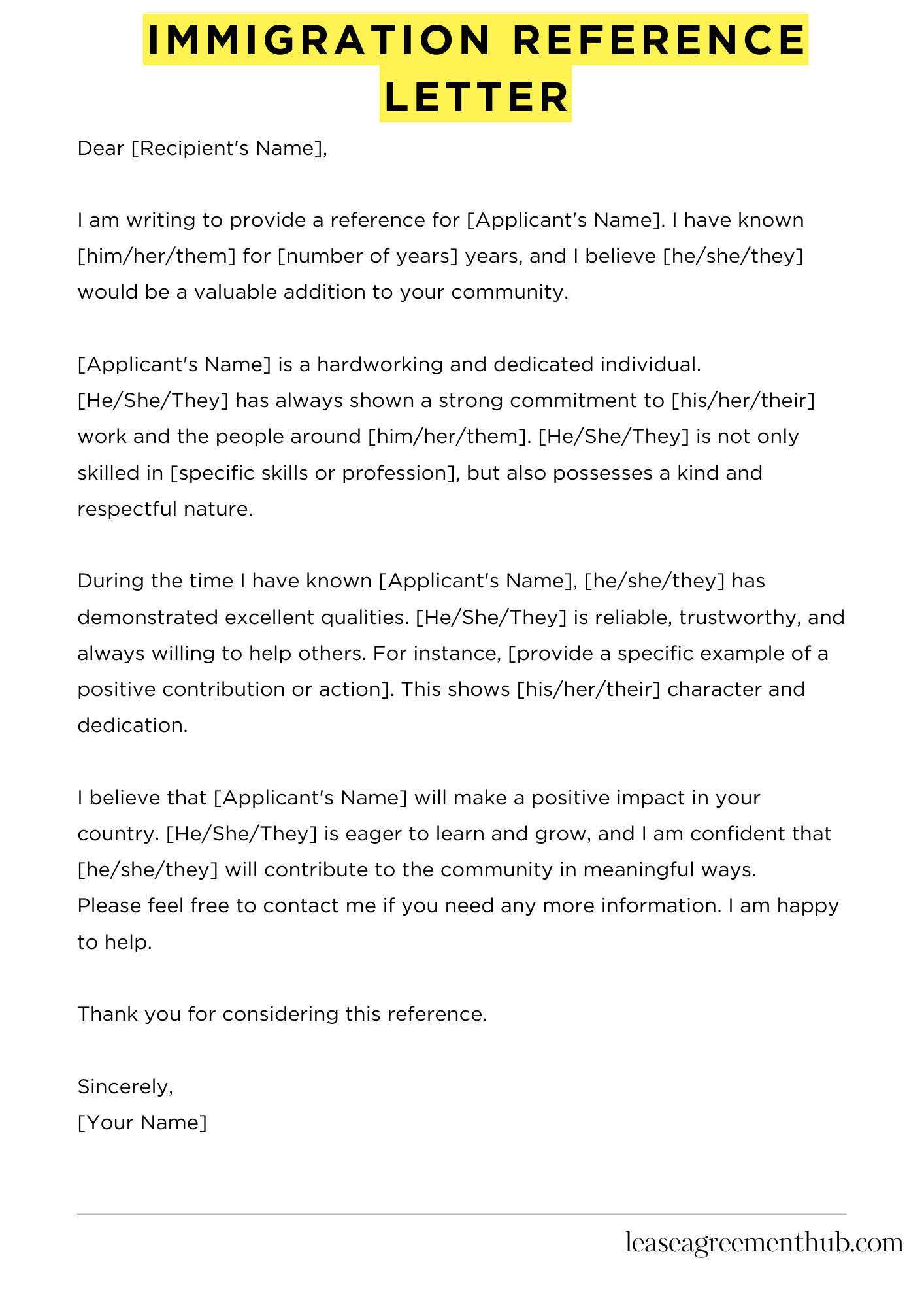 Immigration Reference Letter