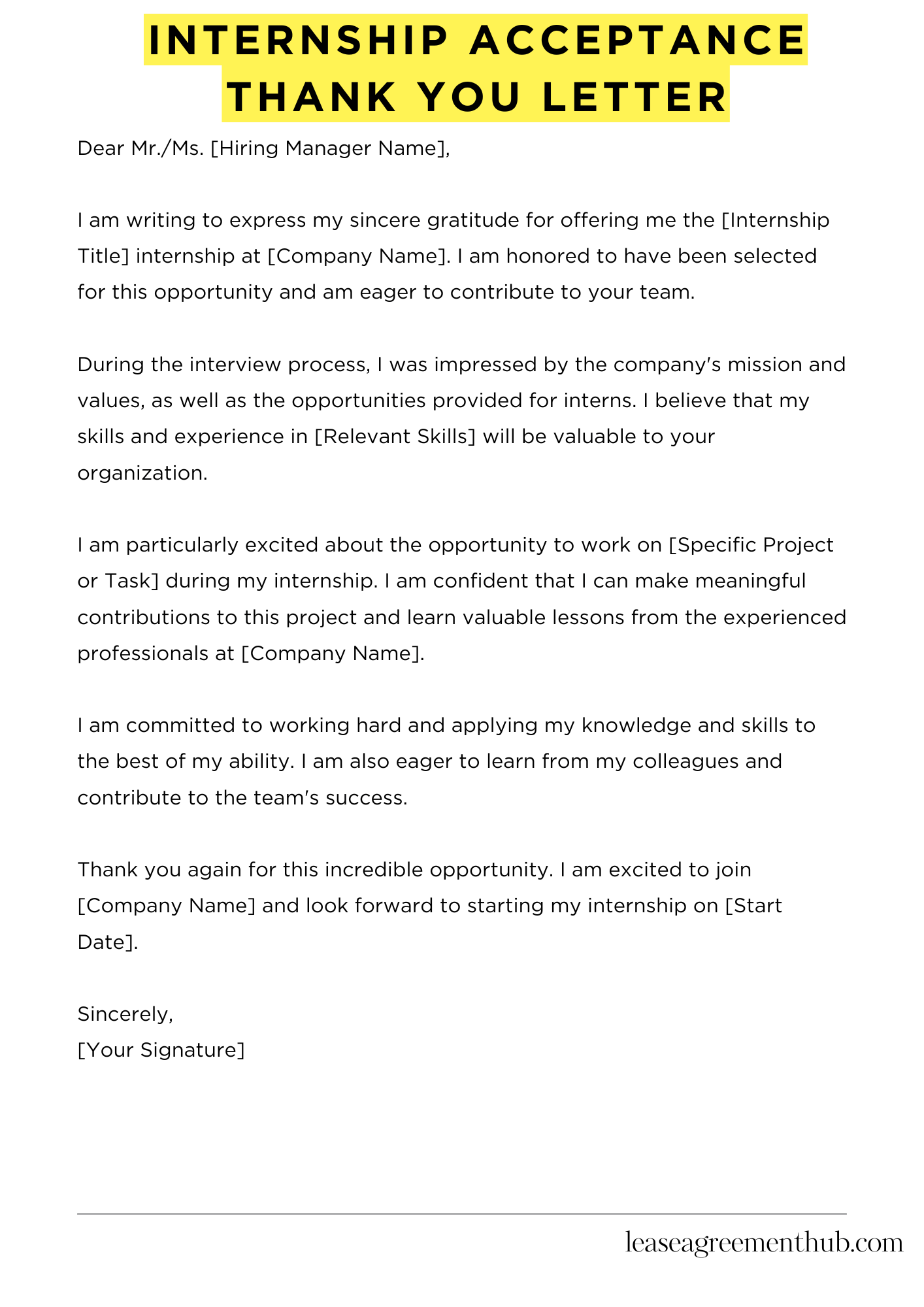 Internship Acceptance Thank You Letter