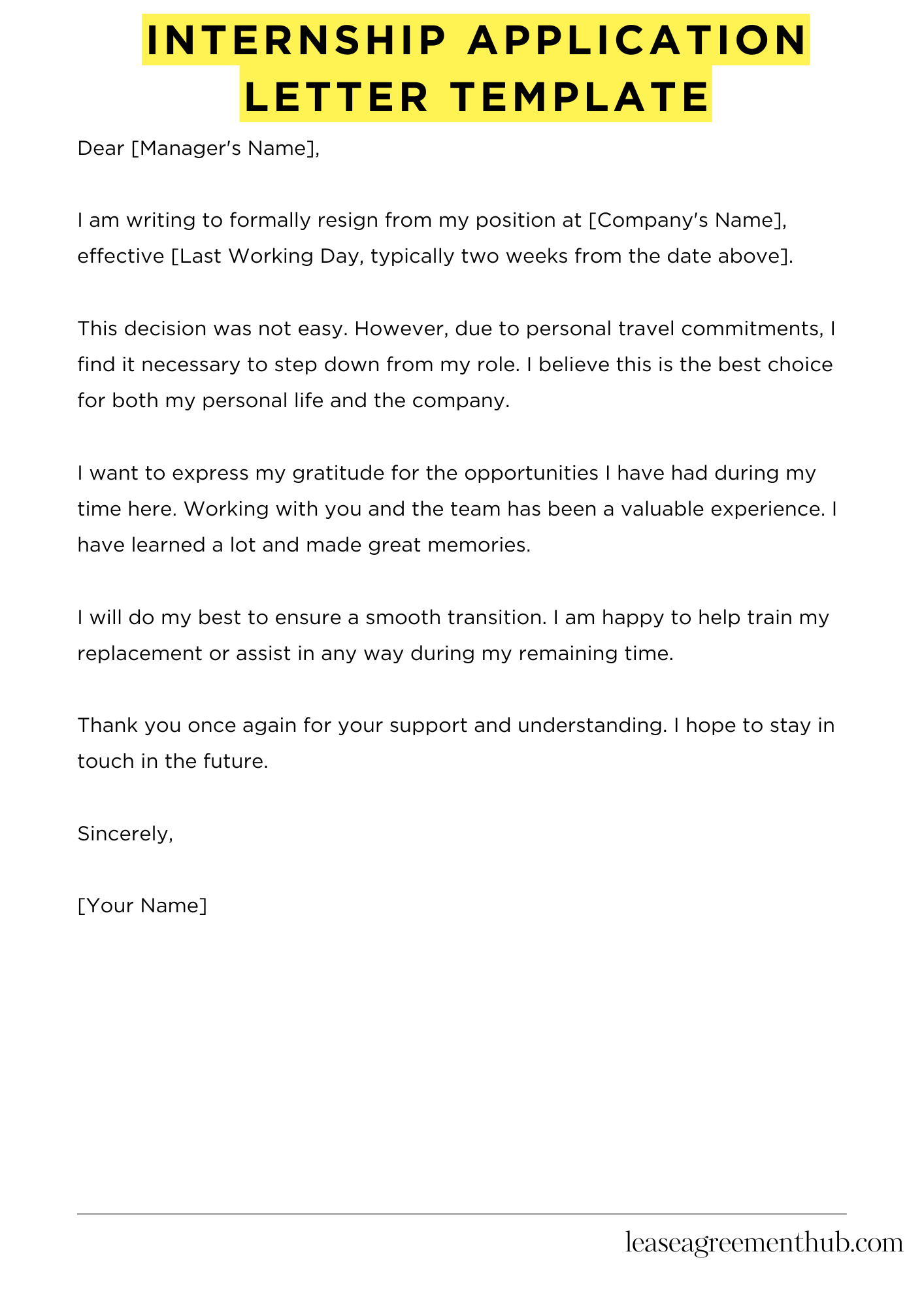 Internship Application Letter Template