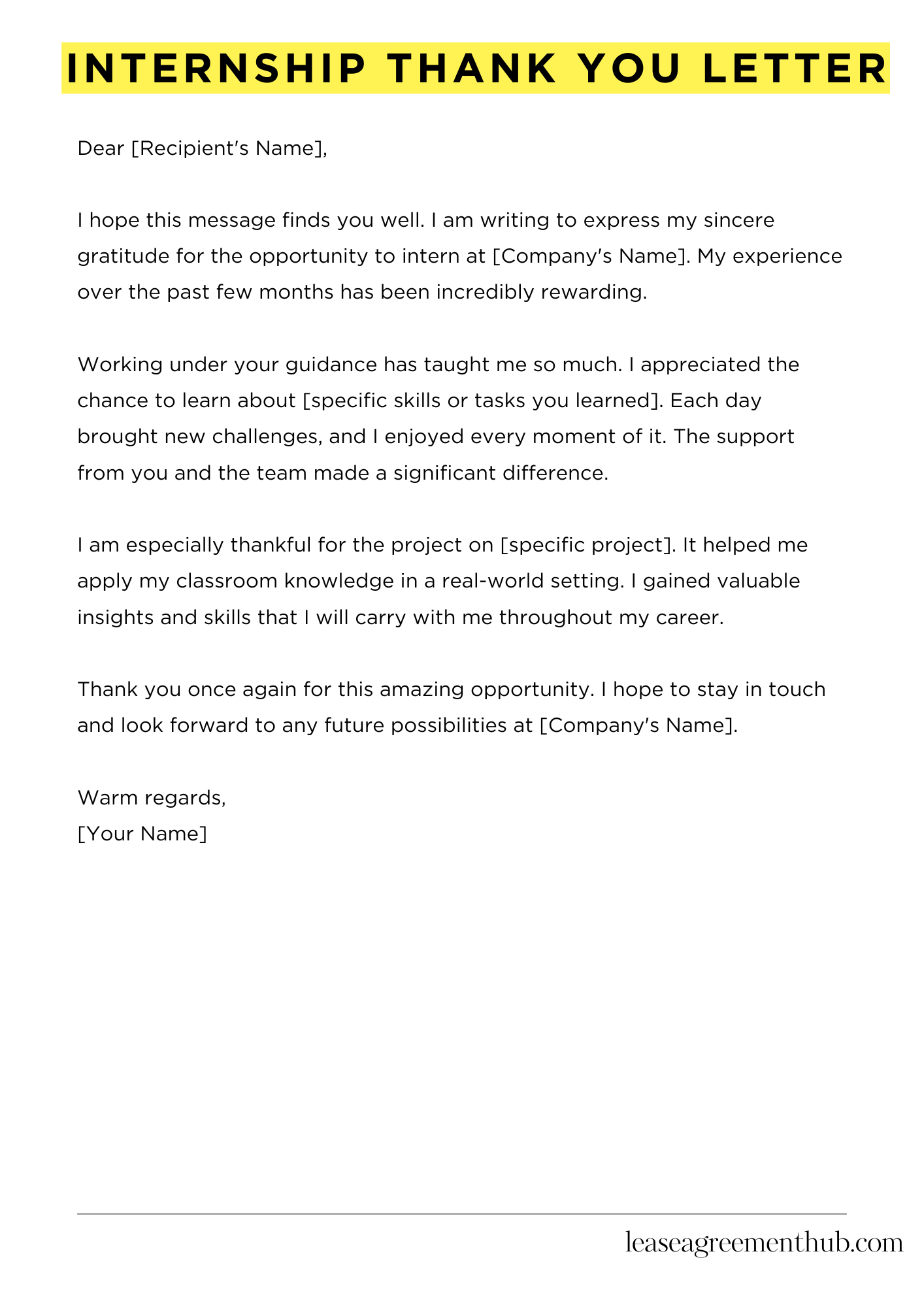 Internship Thank You Letter