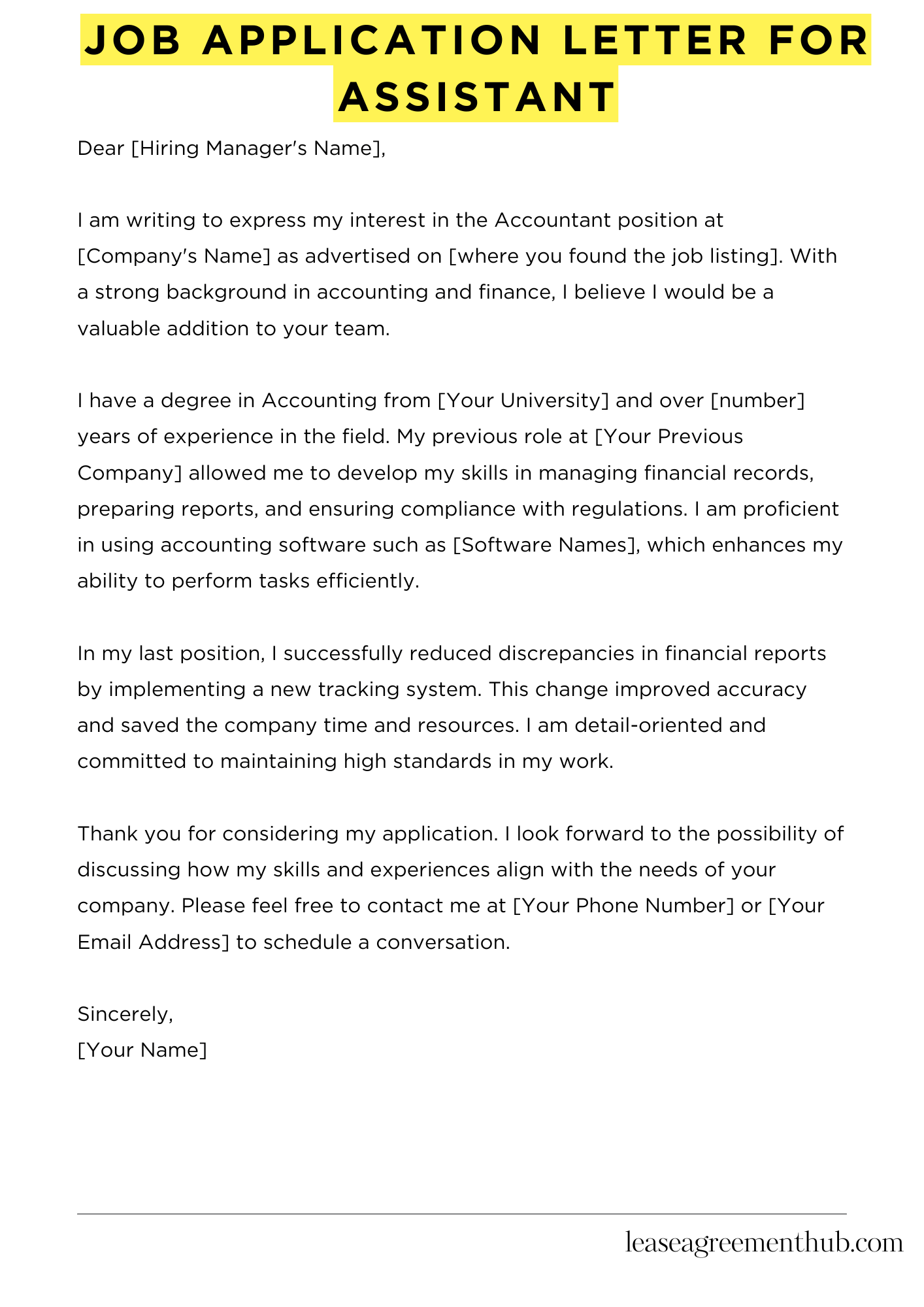 Job Application Letter For Assistant