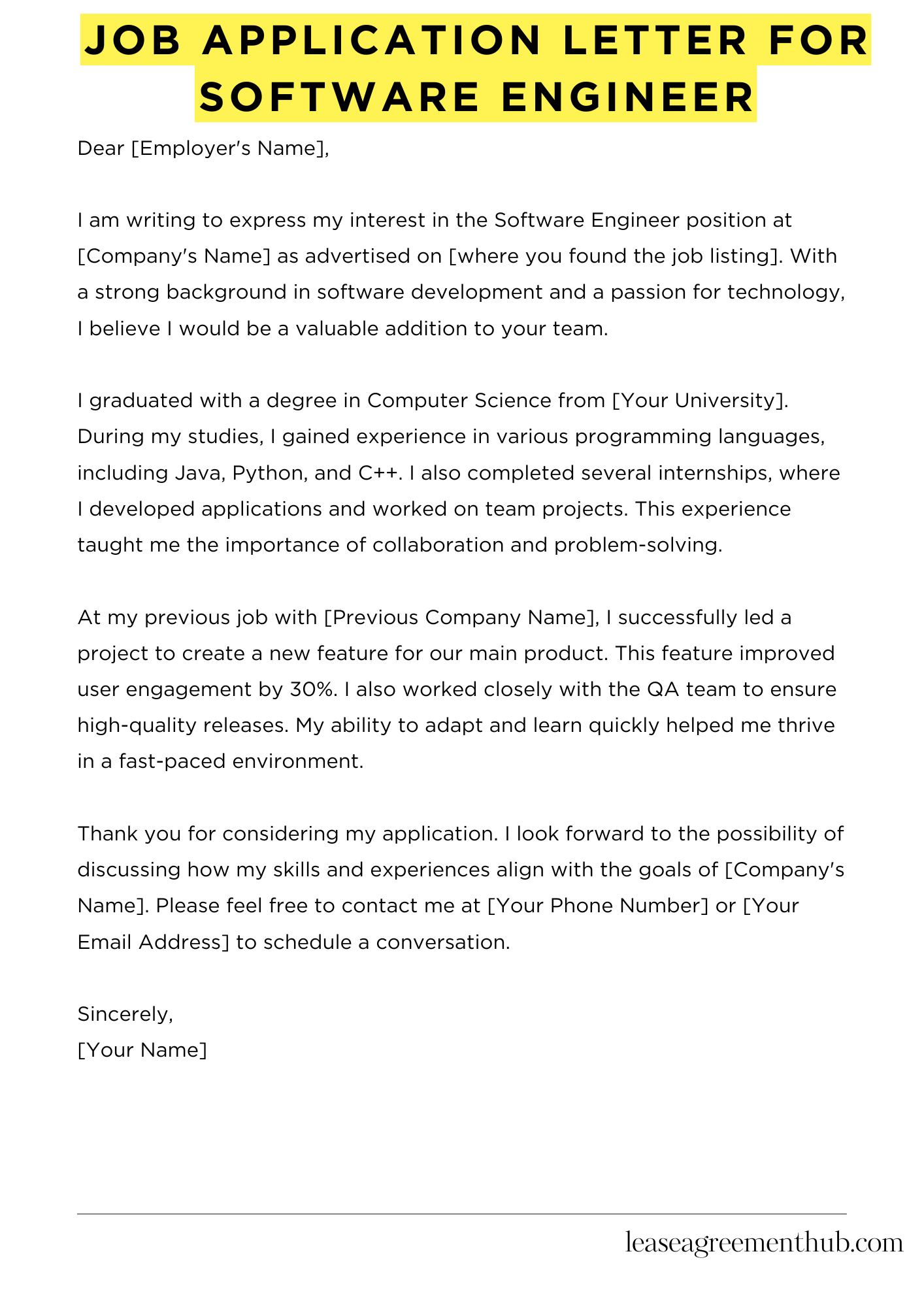 Job Application Letter For Software Engineer