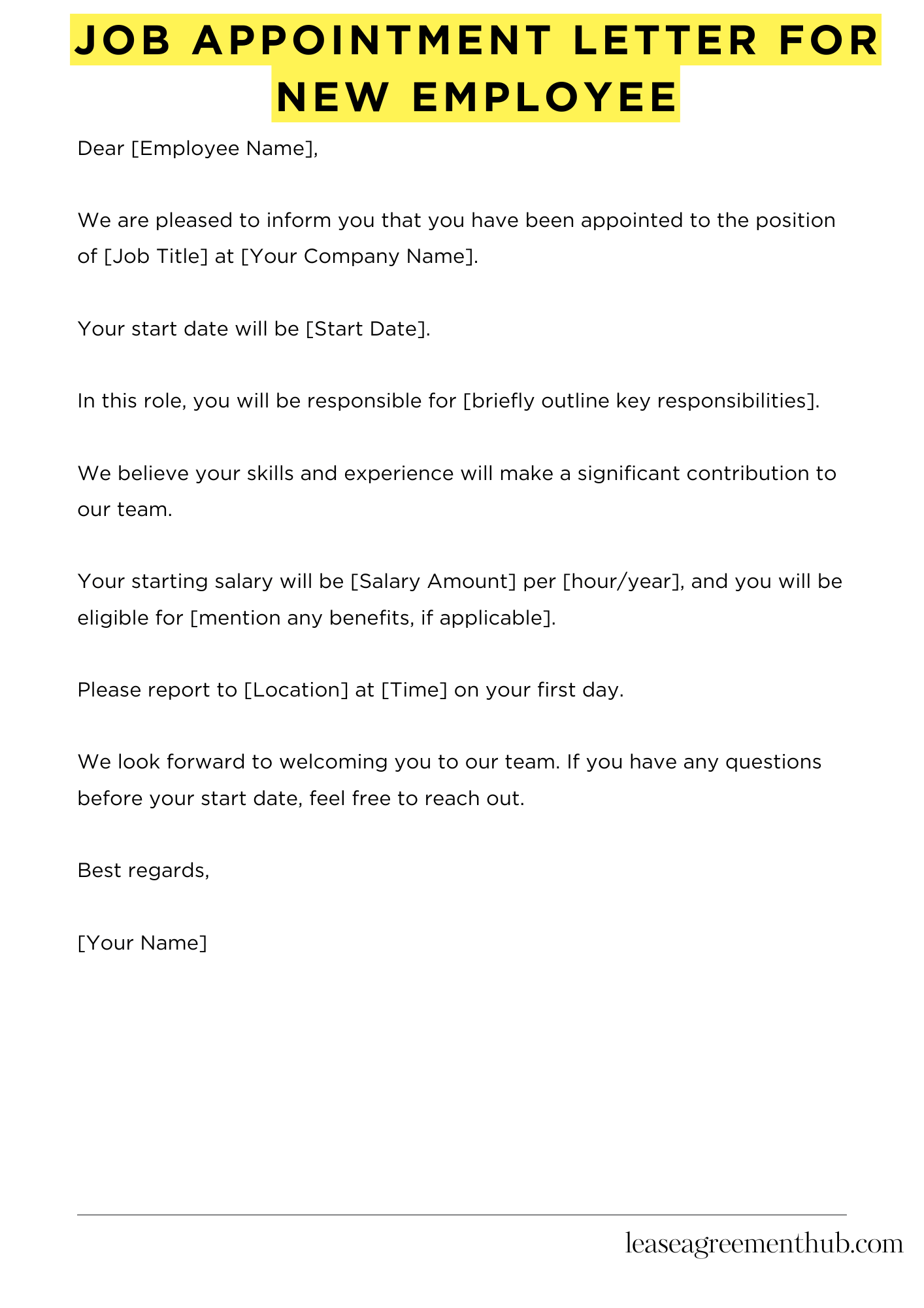 Job Appointment Letter For New Employee