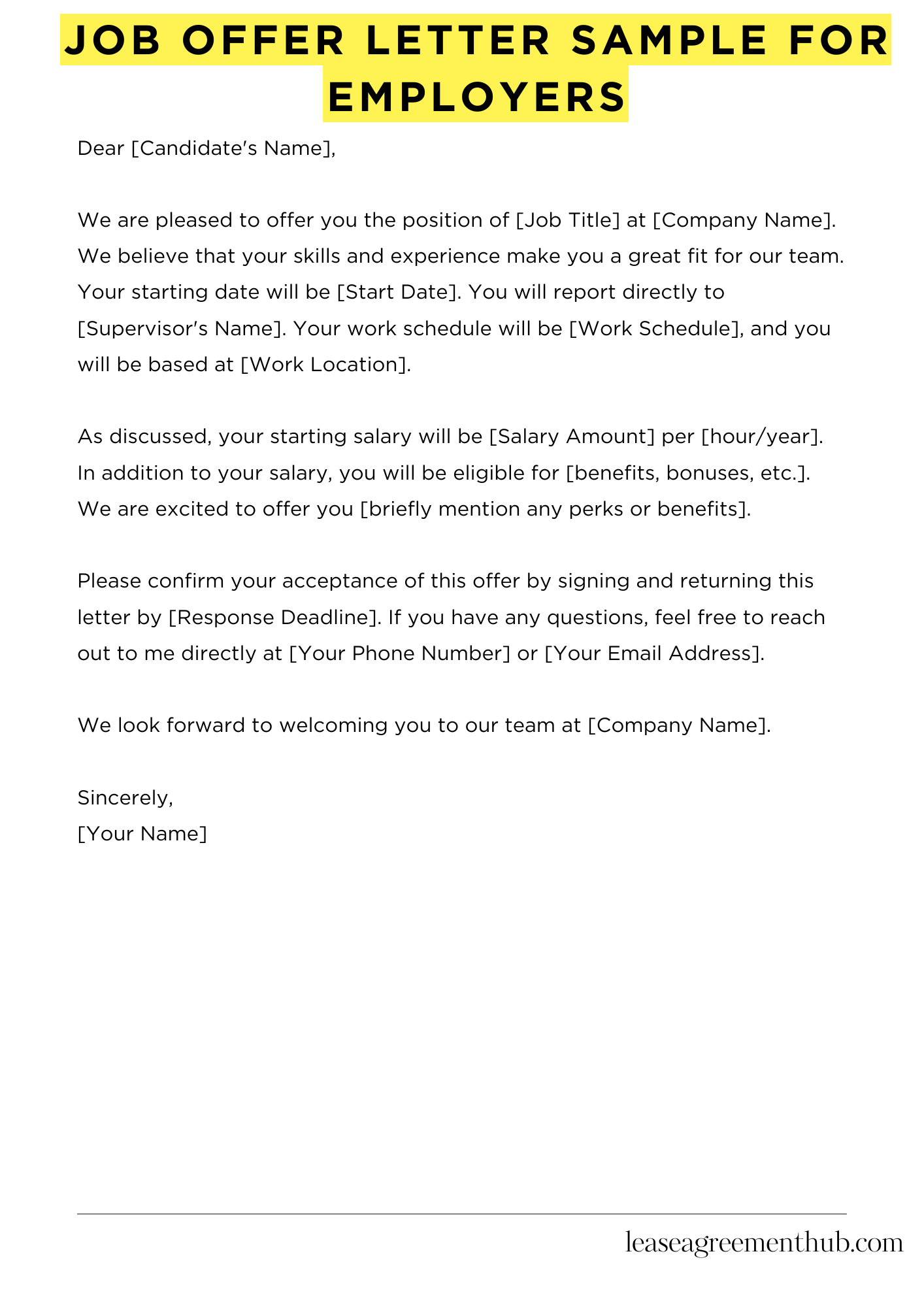 Job Offer Letter Sample For Employers