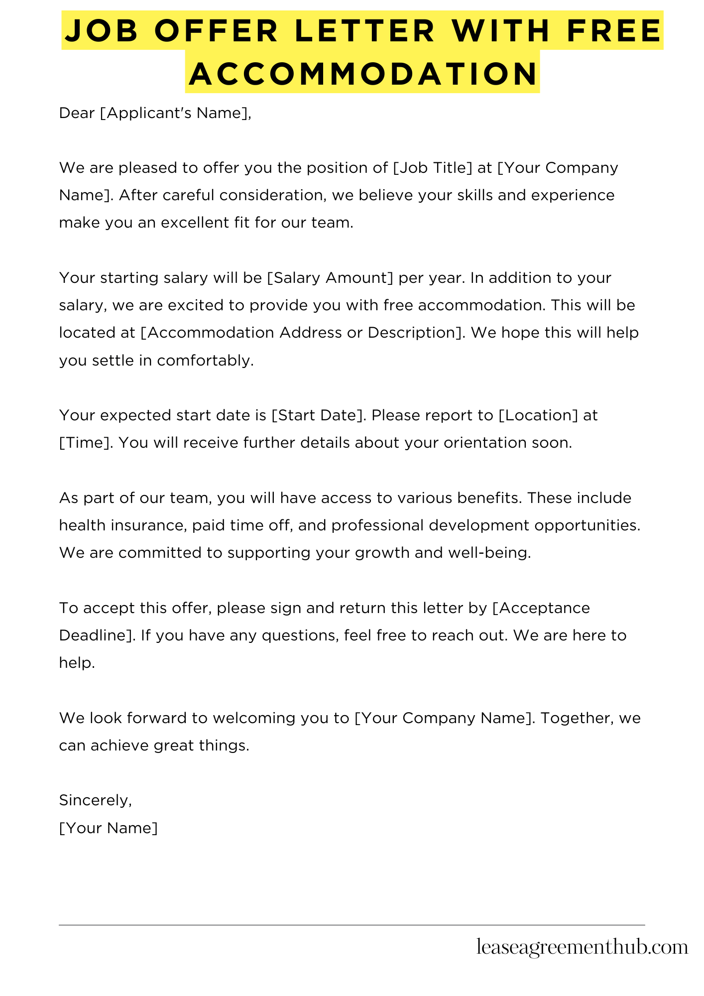 Job Offer Letter With Free Accommodation