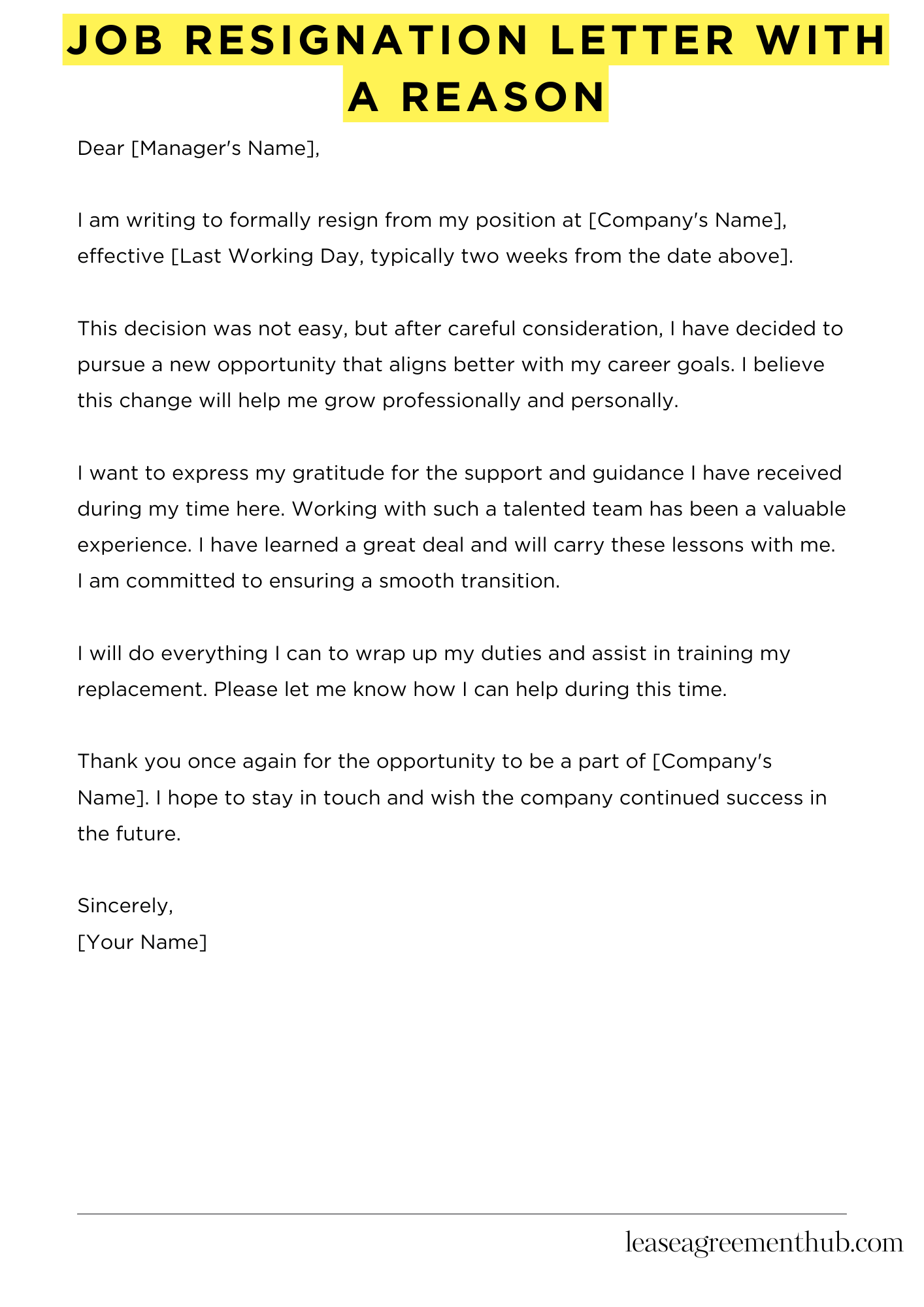 Job Resignation Letter With A Reason