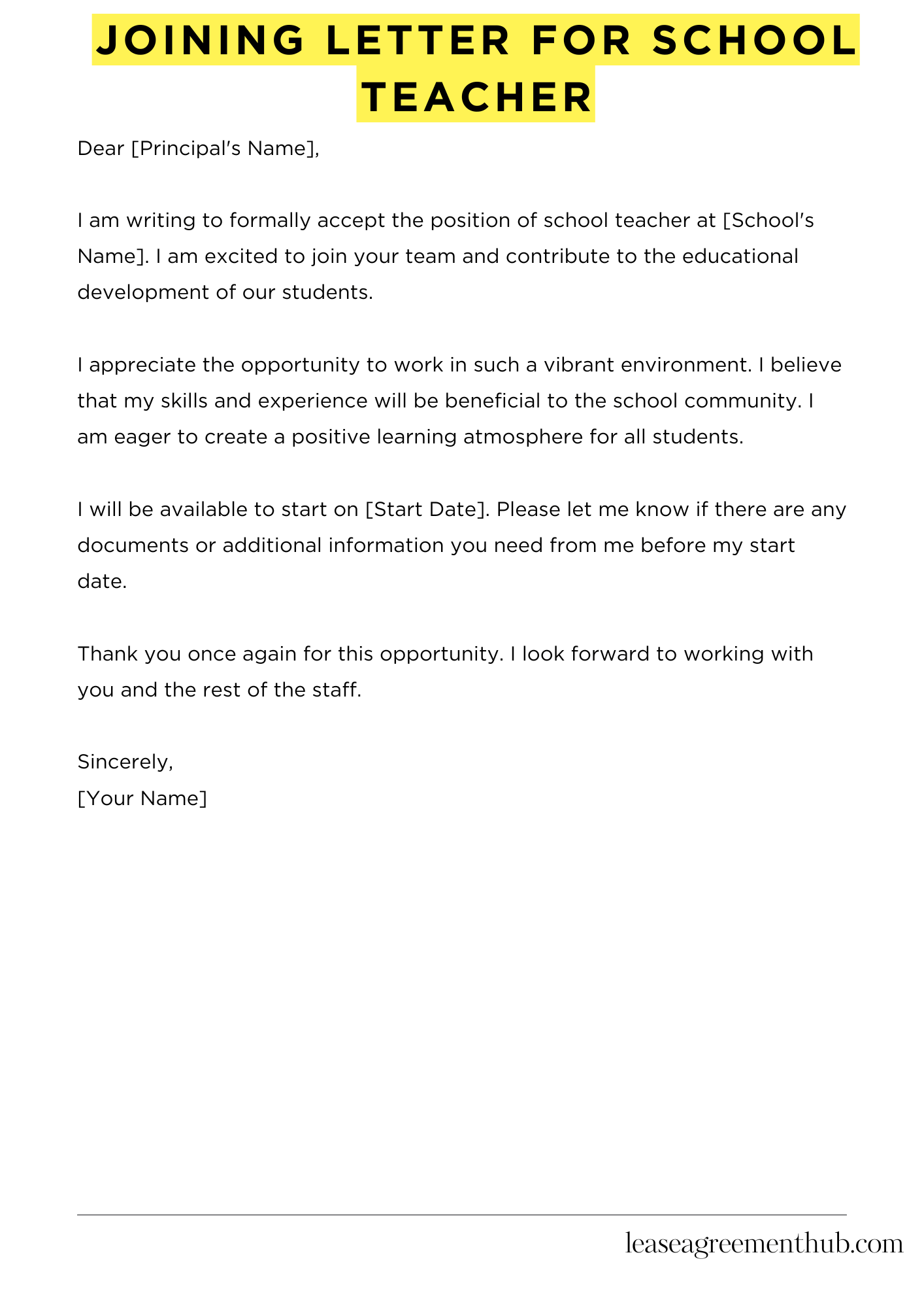 Joining Letter For School Teacher
