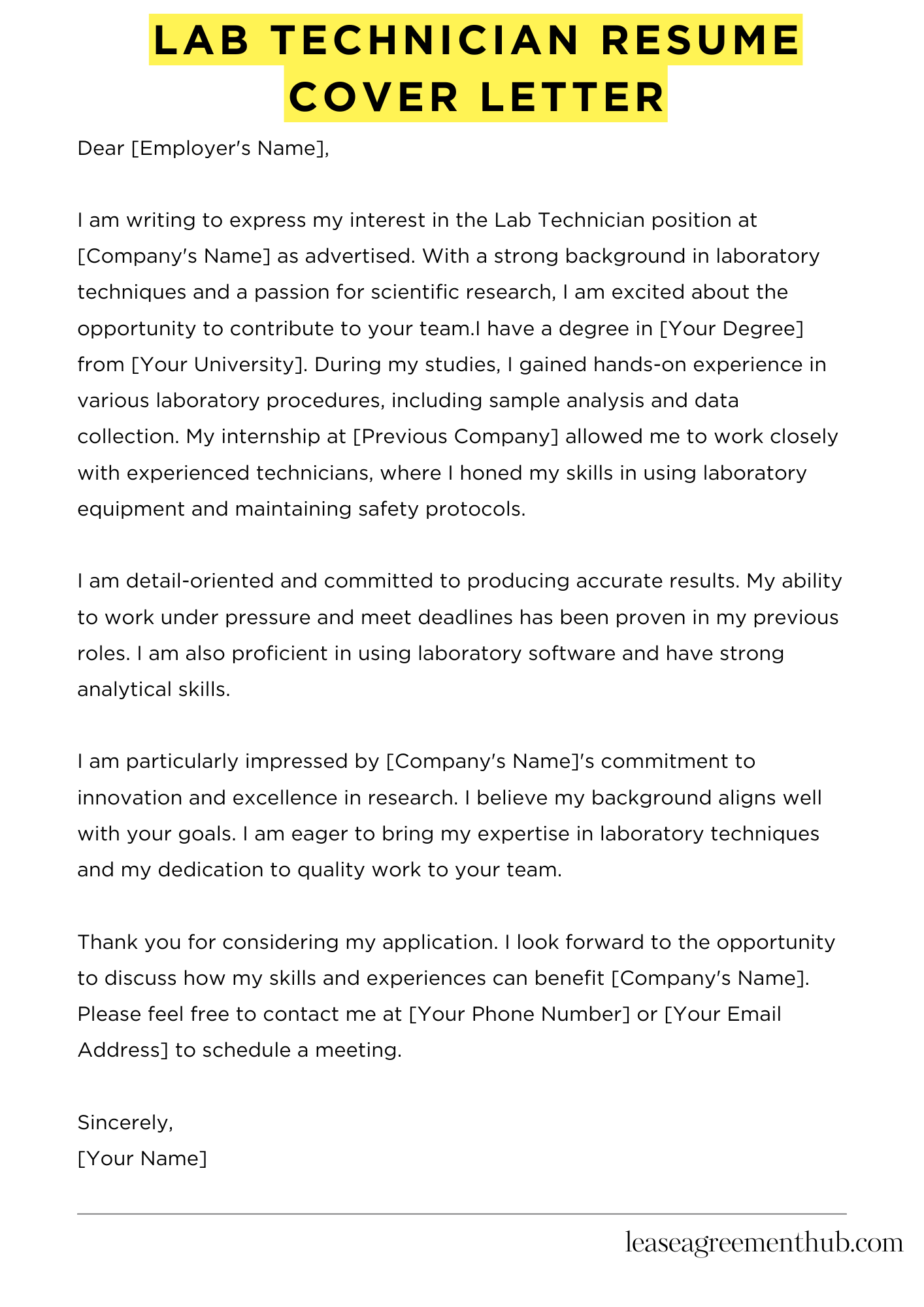 Lab Technician Resume Cover Letter