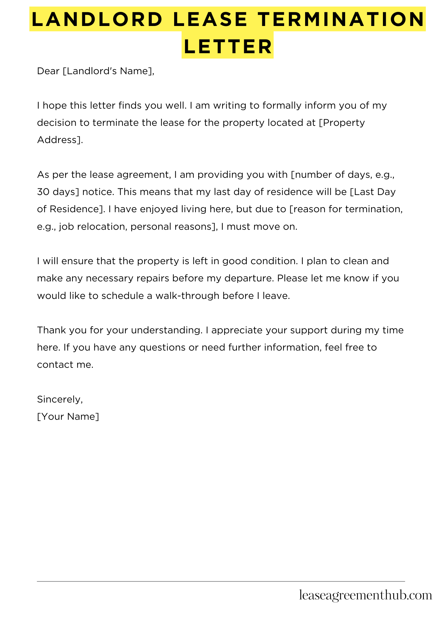 Landlord Lease Termination Letter