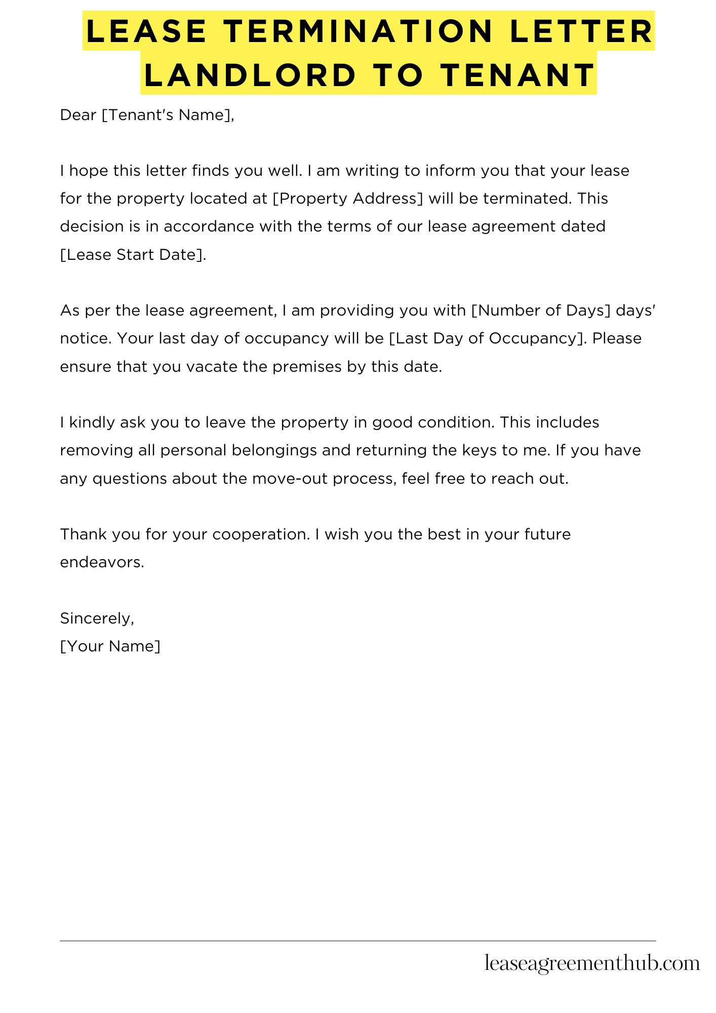 Lease Termination Letter Landlord To Tenant