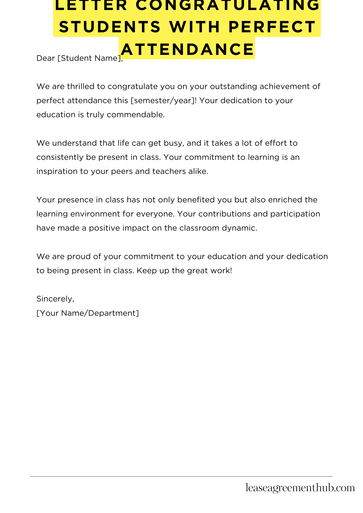 Letter Congratulating Students With Perfect Attendance