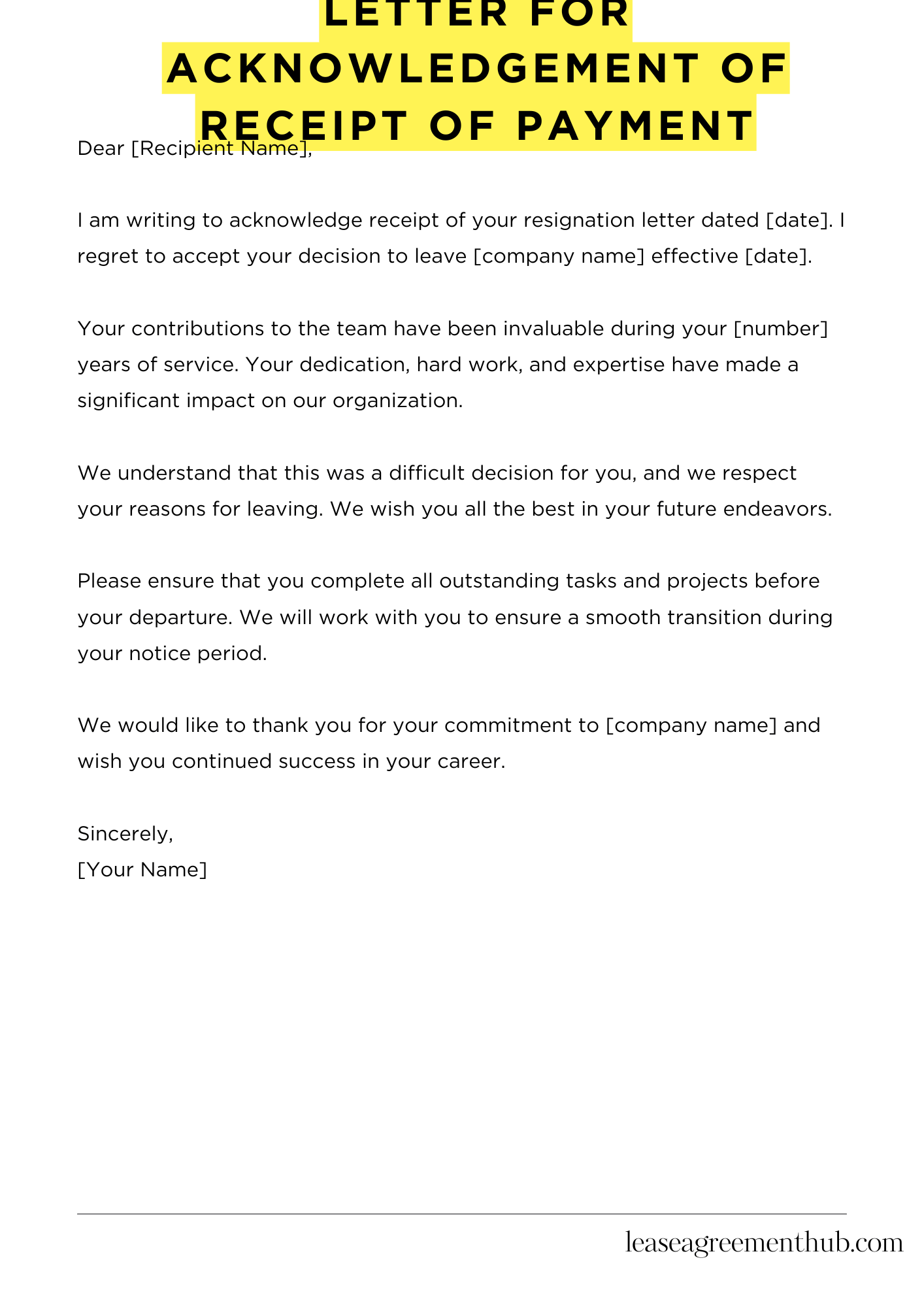 Letter For Acknowledgement Of Receipt Of Payment