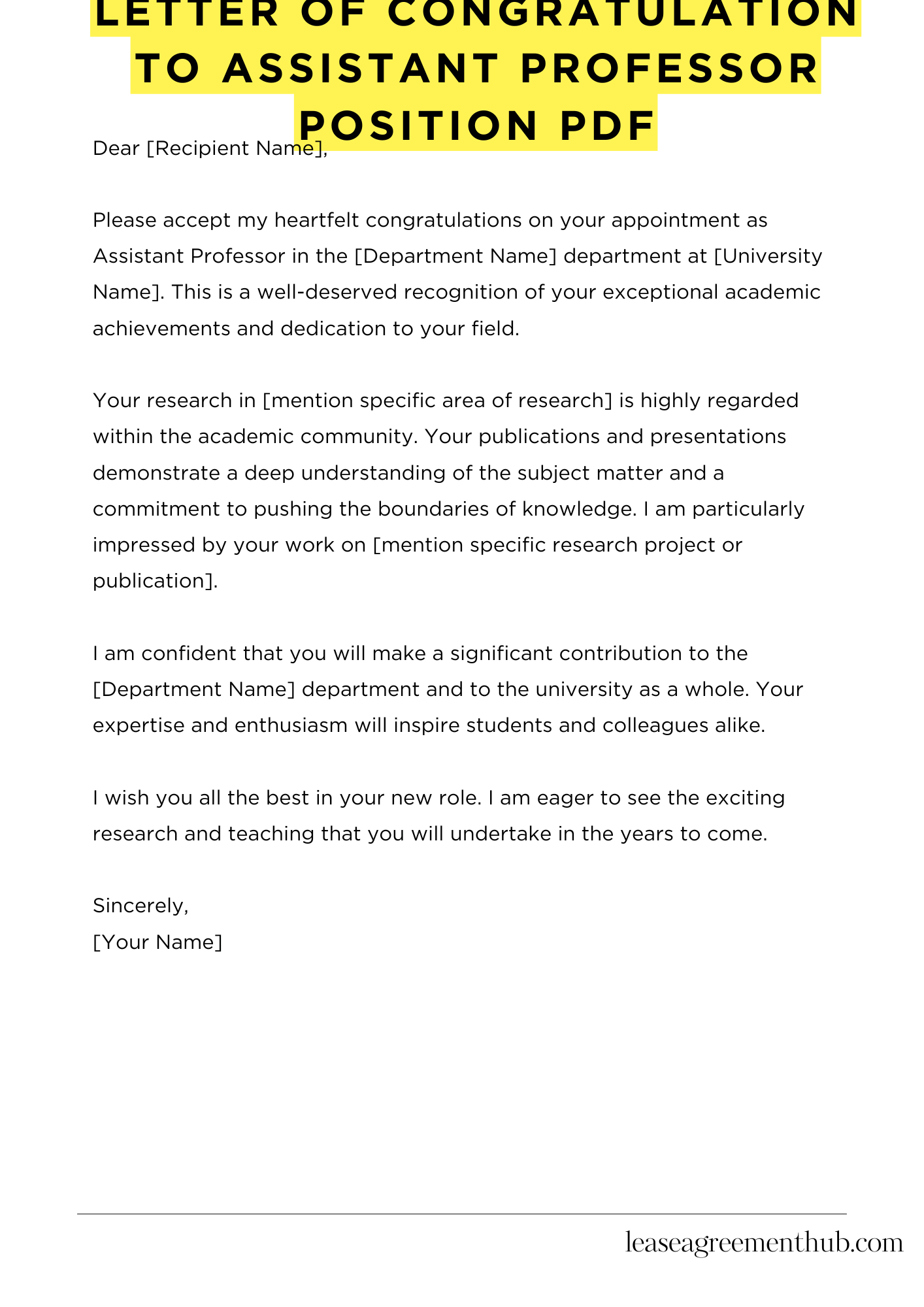 Letter Of Congratulation To Assistant Professor Position Pdf