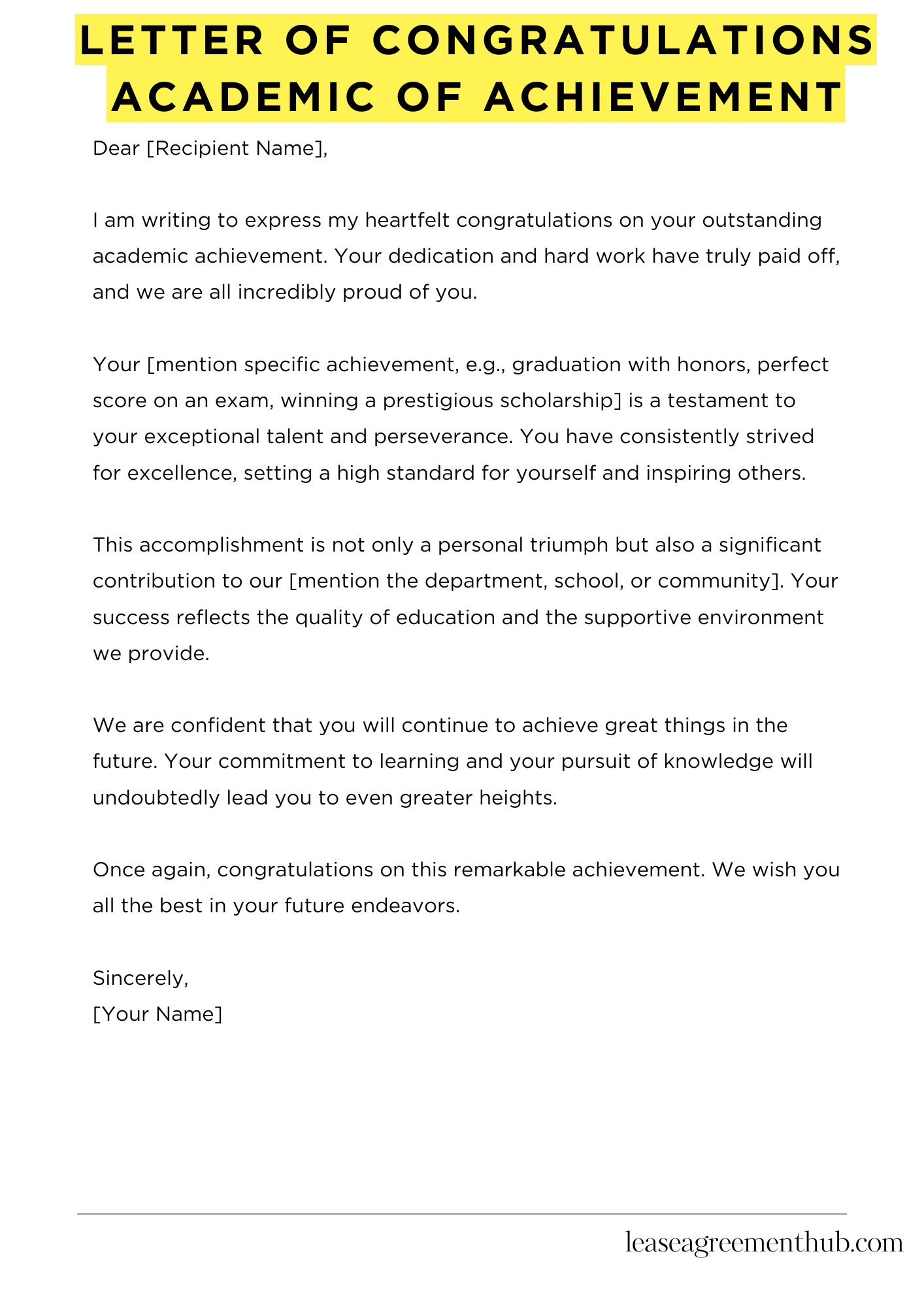 Letter Of Congratulations Academic Of Achievement