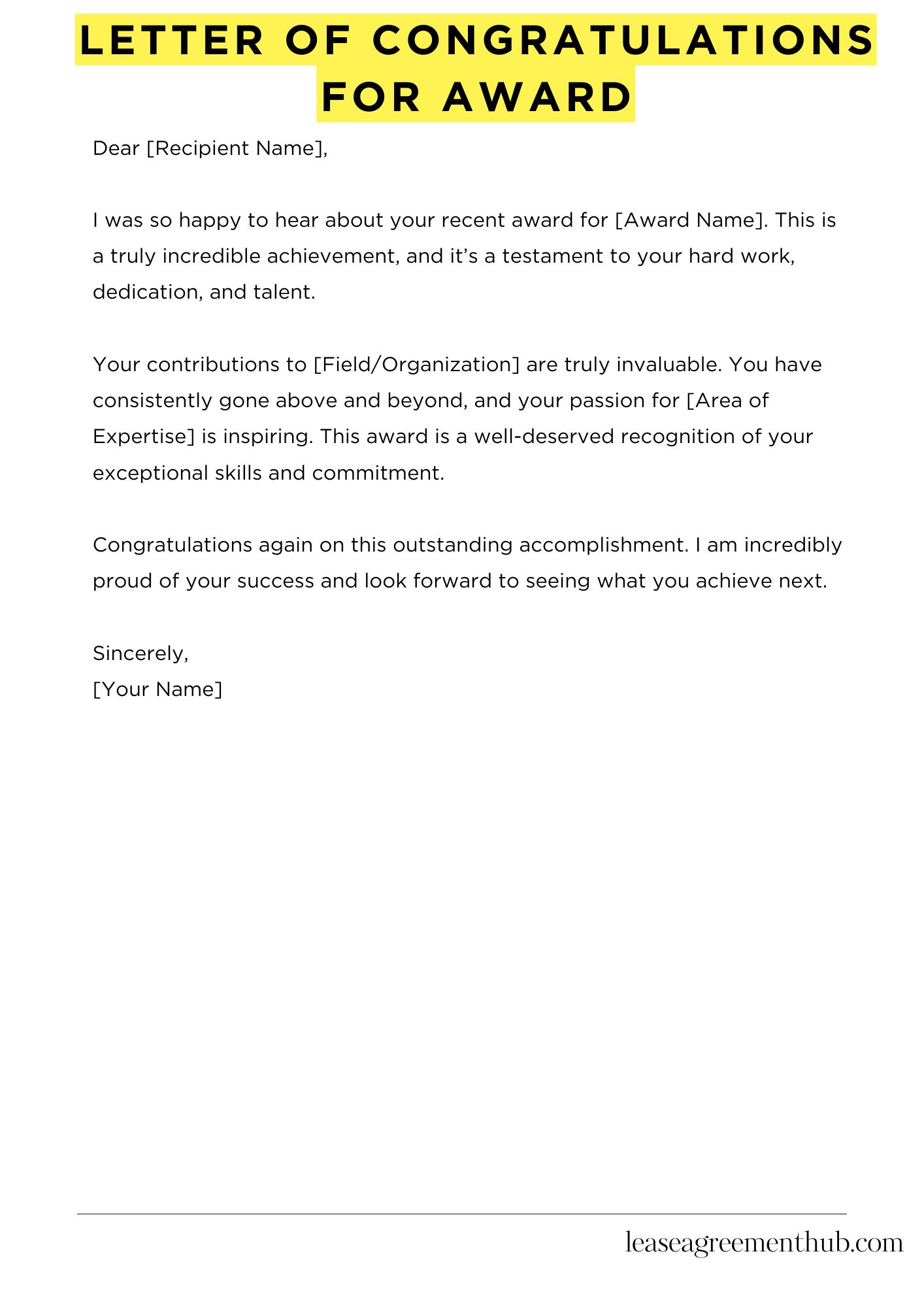 Letter Of Congratulations For Award