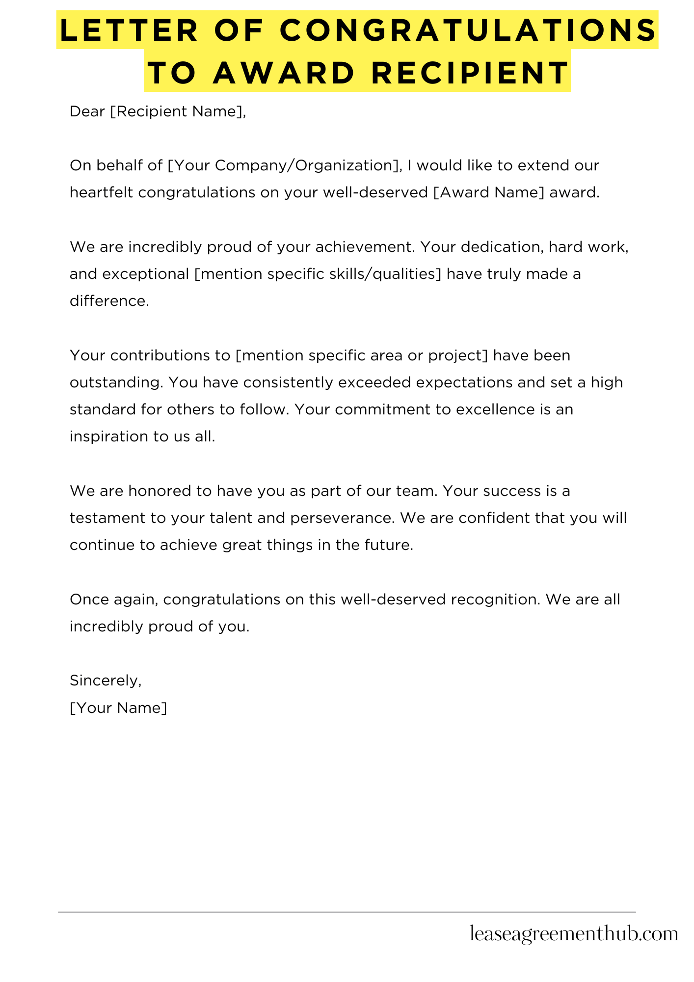 Letter Of Congratulations To Award Recipient