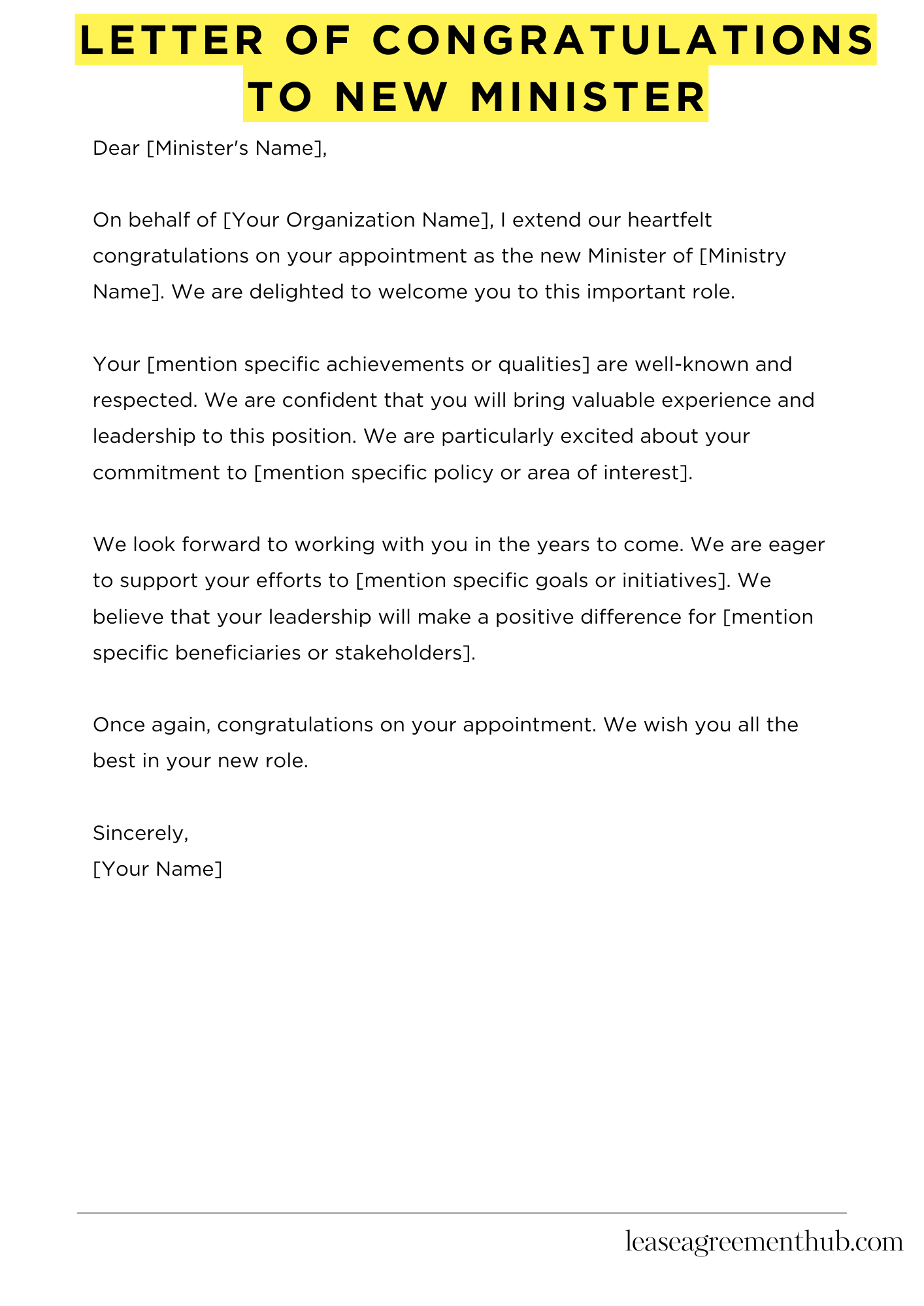 Letter Of Congratulations To New Minister