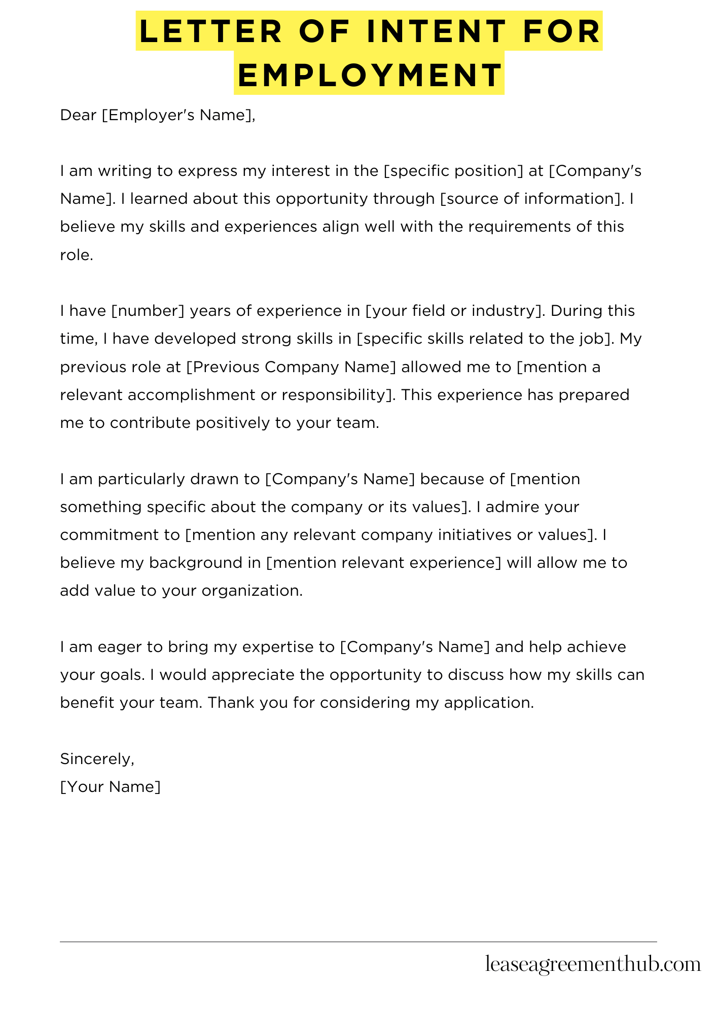 Letter Of Intent For Employment