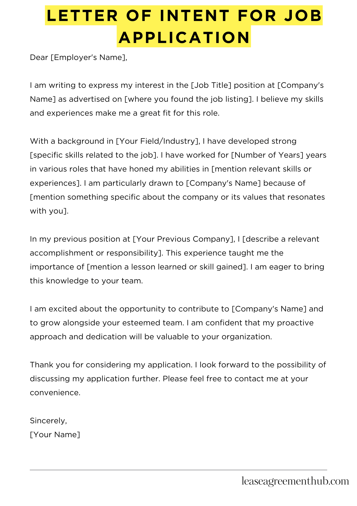 Letter Of Intent For Job Application