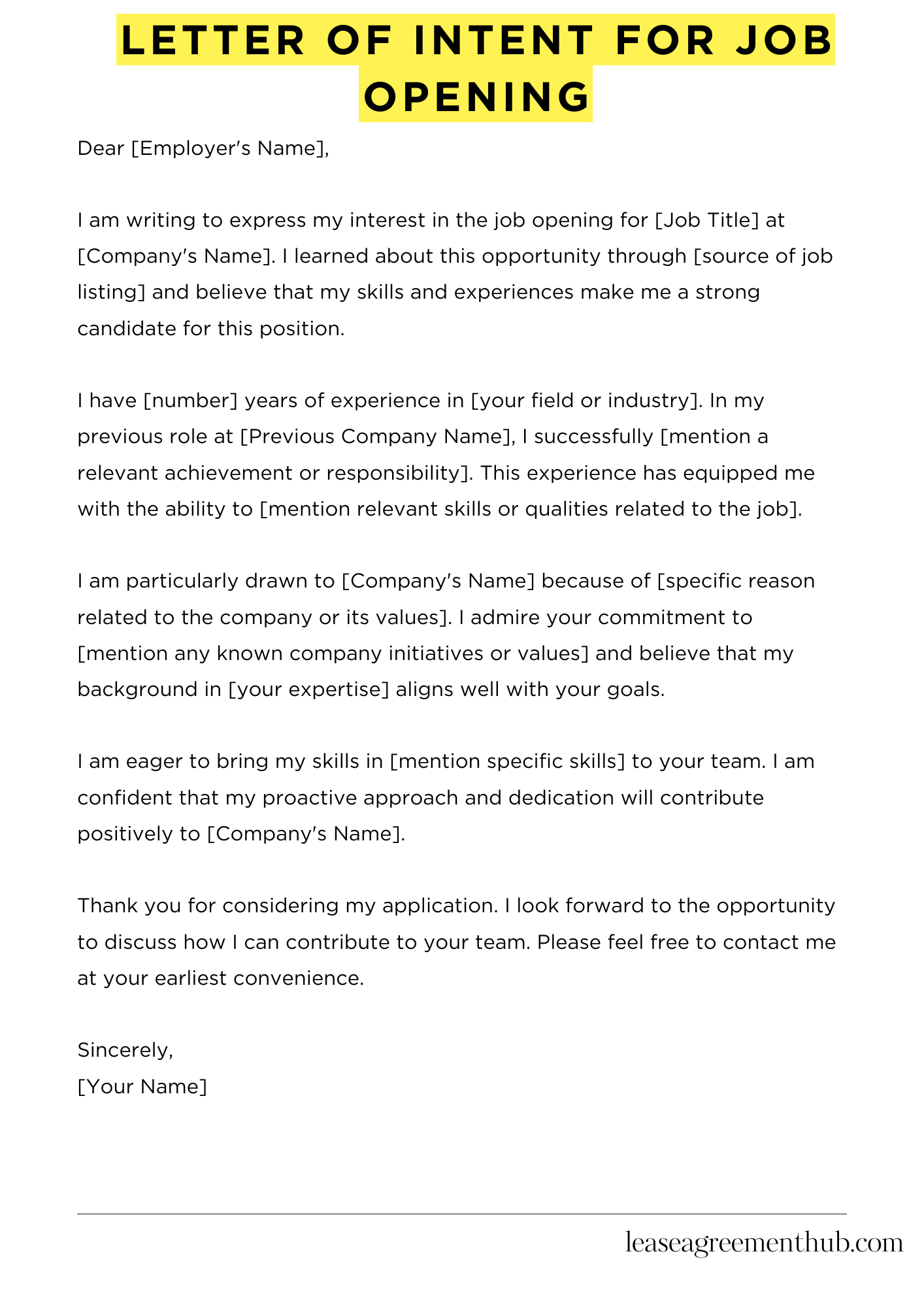 Letter Of Intent For Job Opening