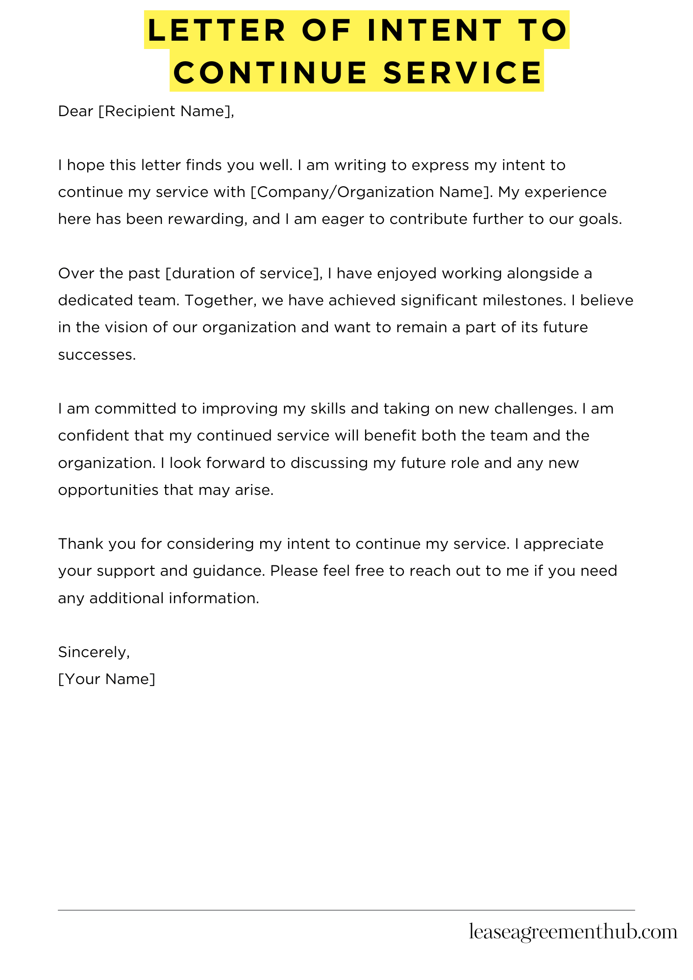 Letter Of Intent To Continue Service